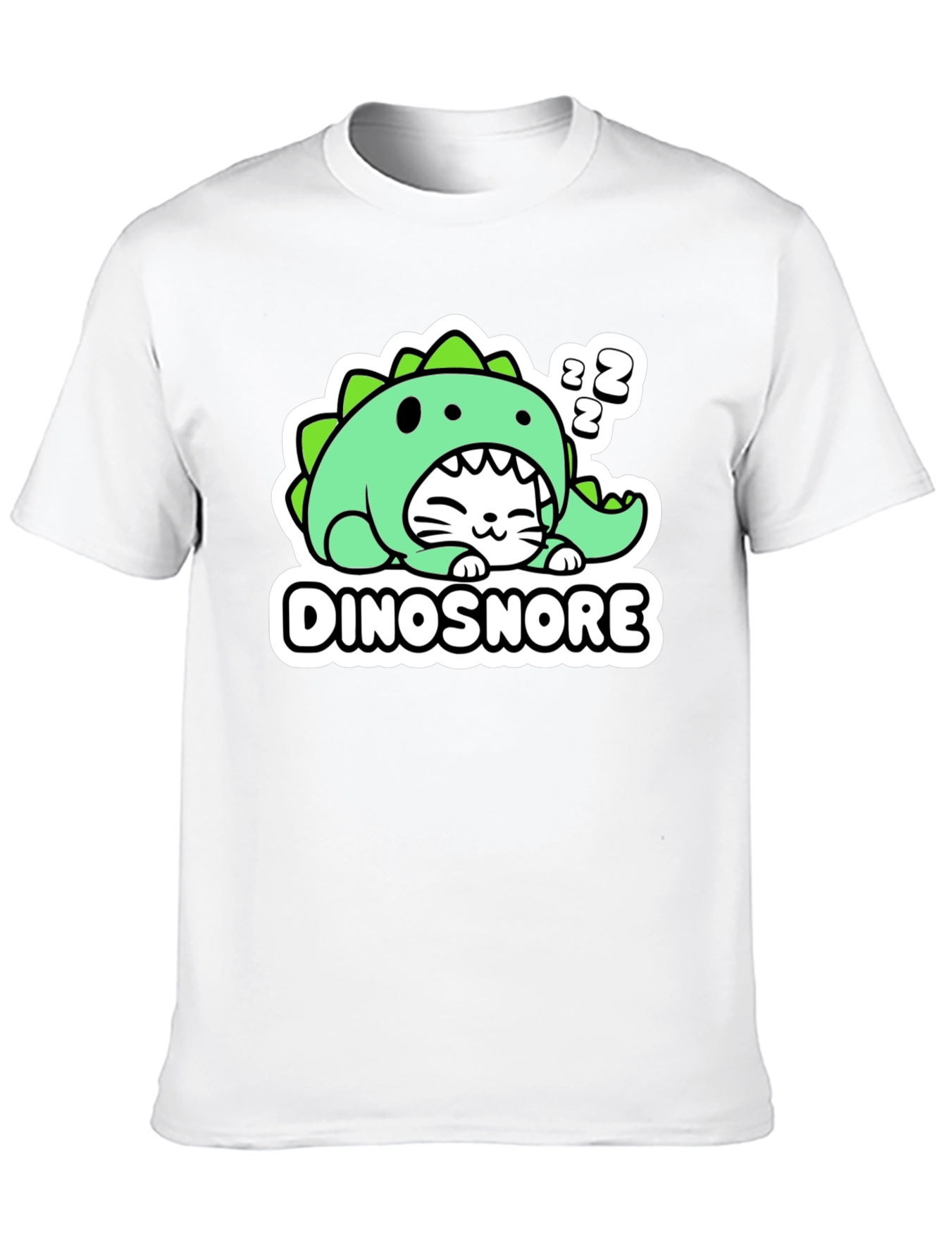 Black Dinosnore Cat T-Shirt - Funny Sleeping Dinosaur Tee view 10
