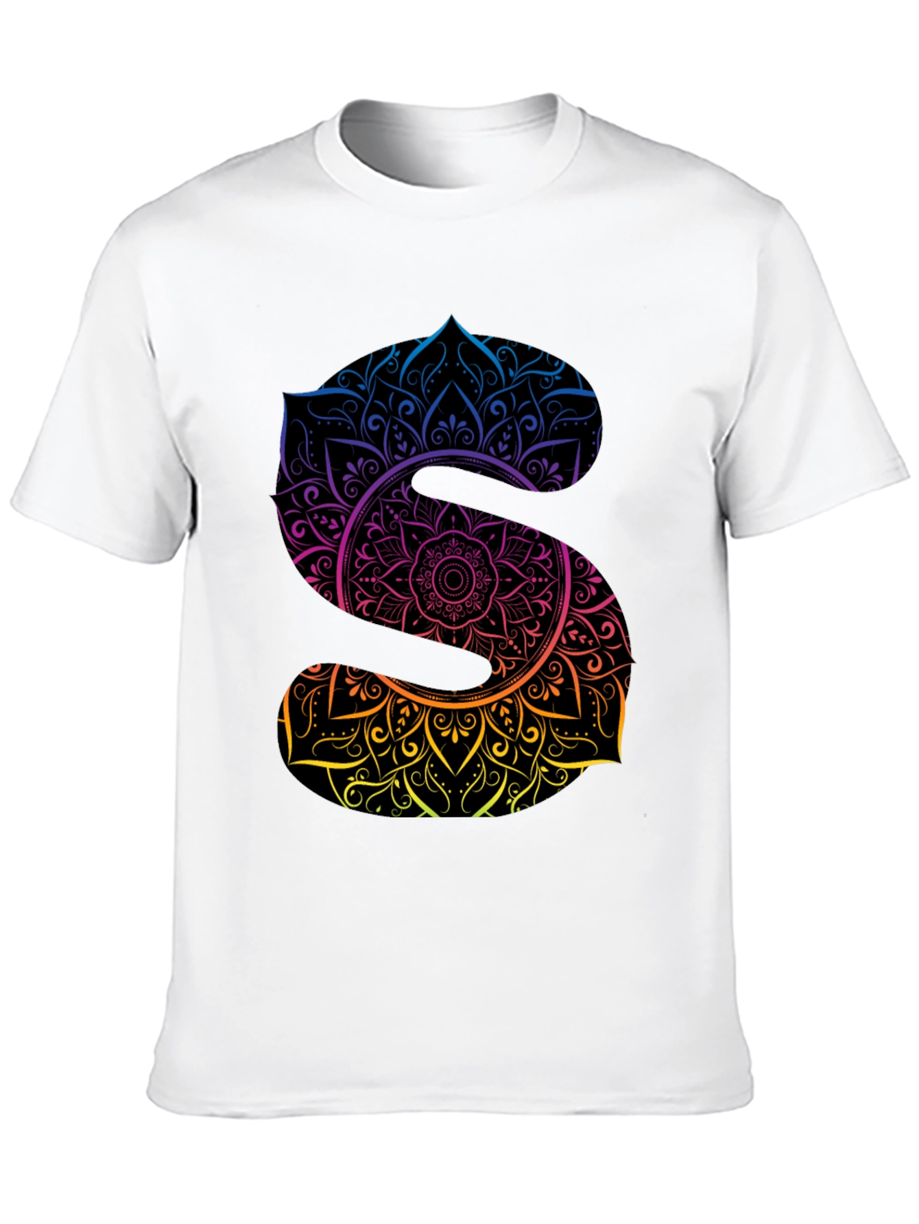 Black Mandala Letter S Graphic Black T-Shirt view 10