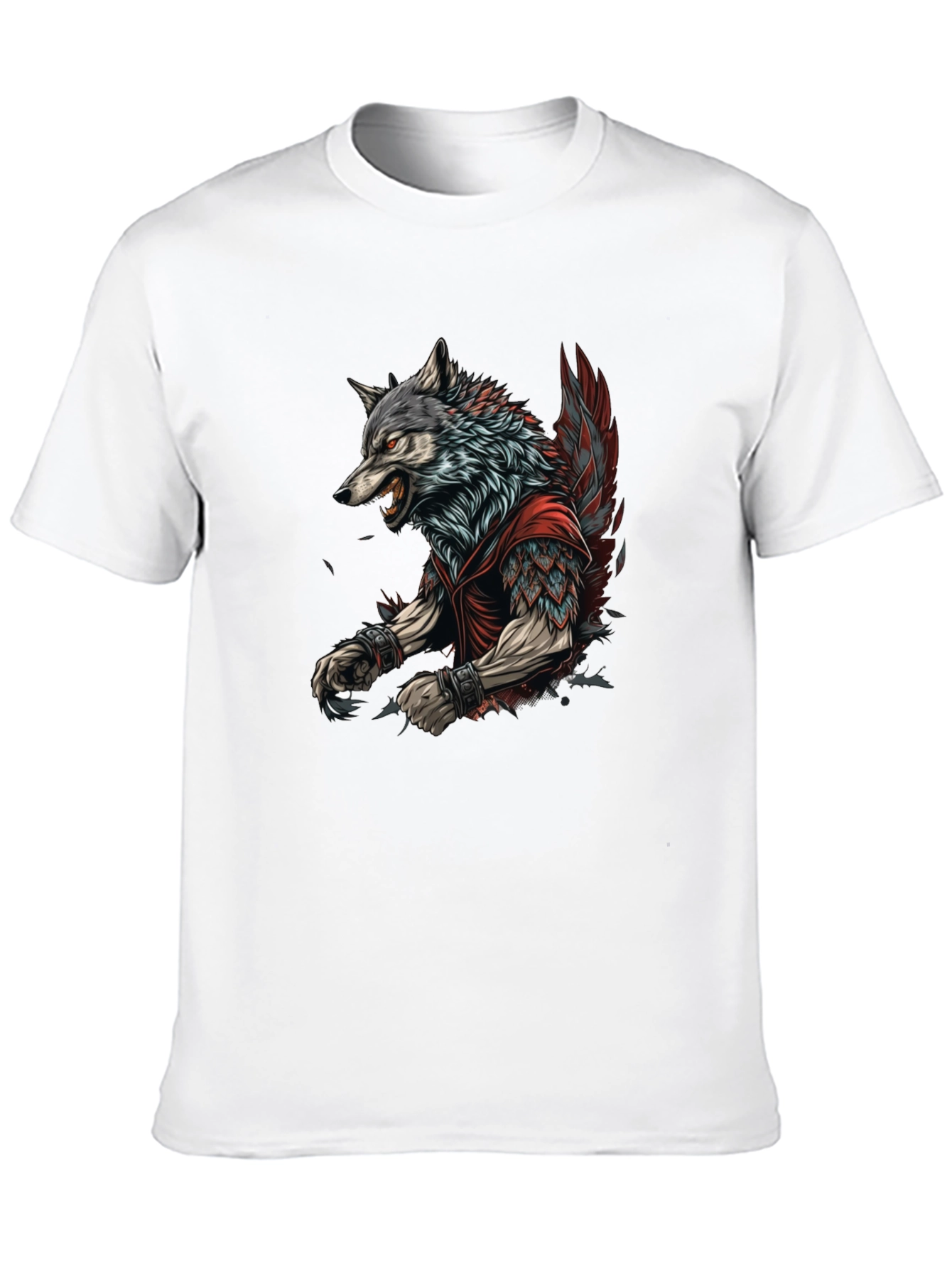 Black Wolf Warrior Graphic Print Black T-Shirt view 10