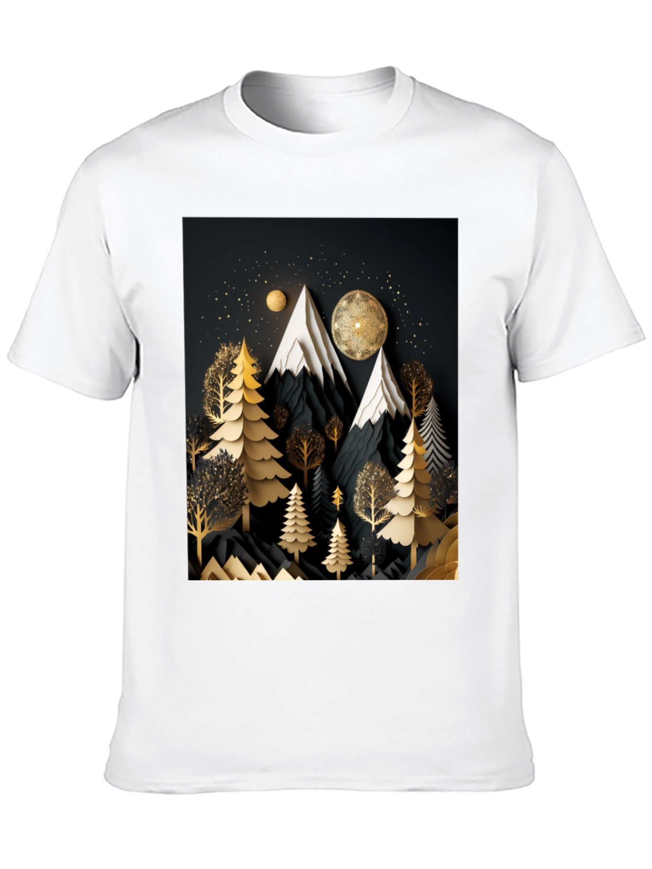 Black Elegant Mountain Forest T-Shirt view 10
