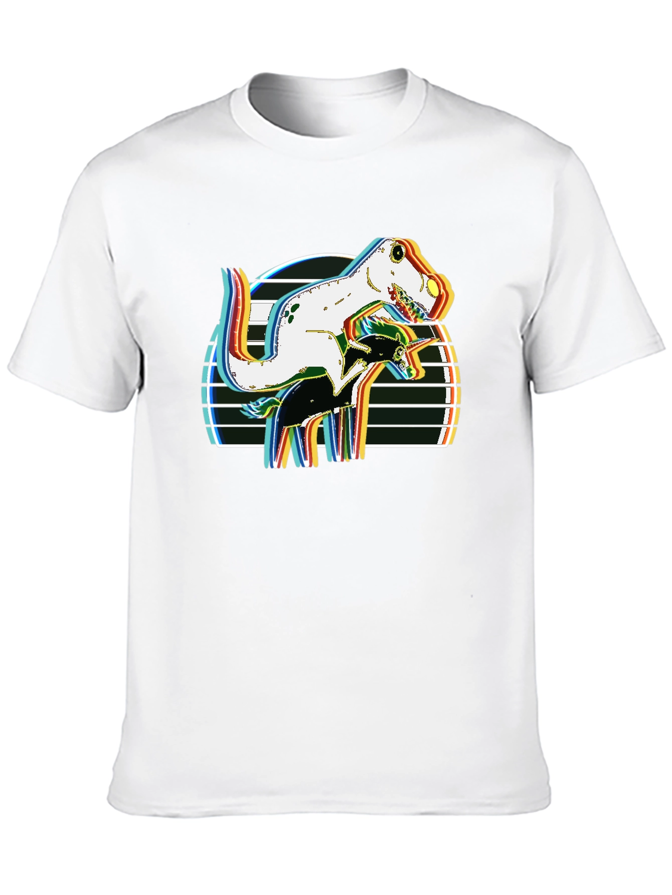 Black Dino Riding Unicorn Retro Style Graphic T-Shirt view 10