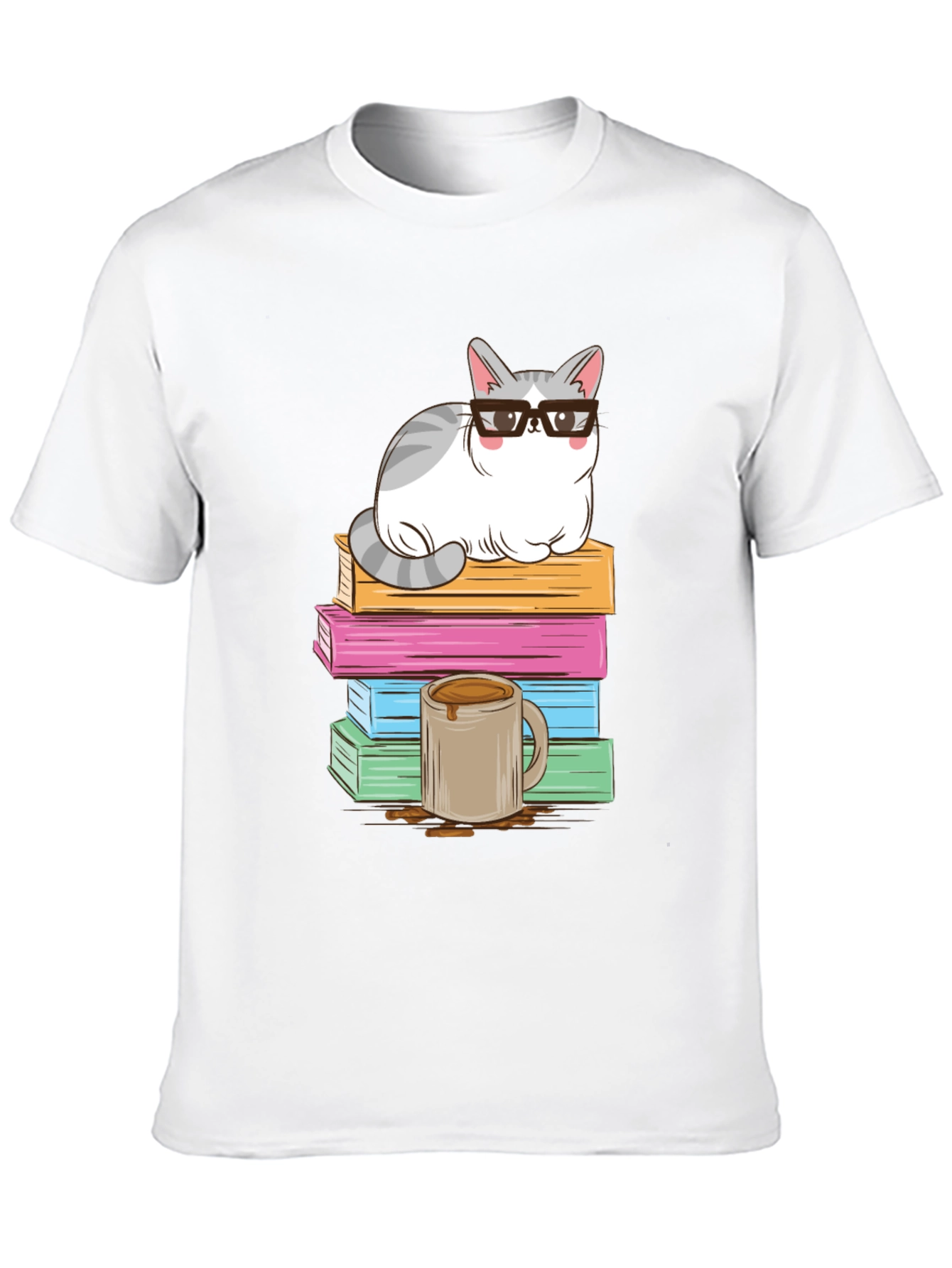 Black Cat with Glasses on Books T-Shirt view 10