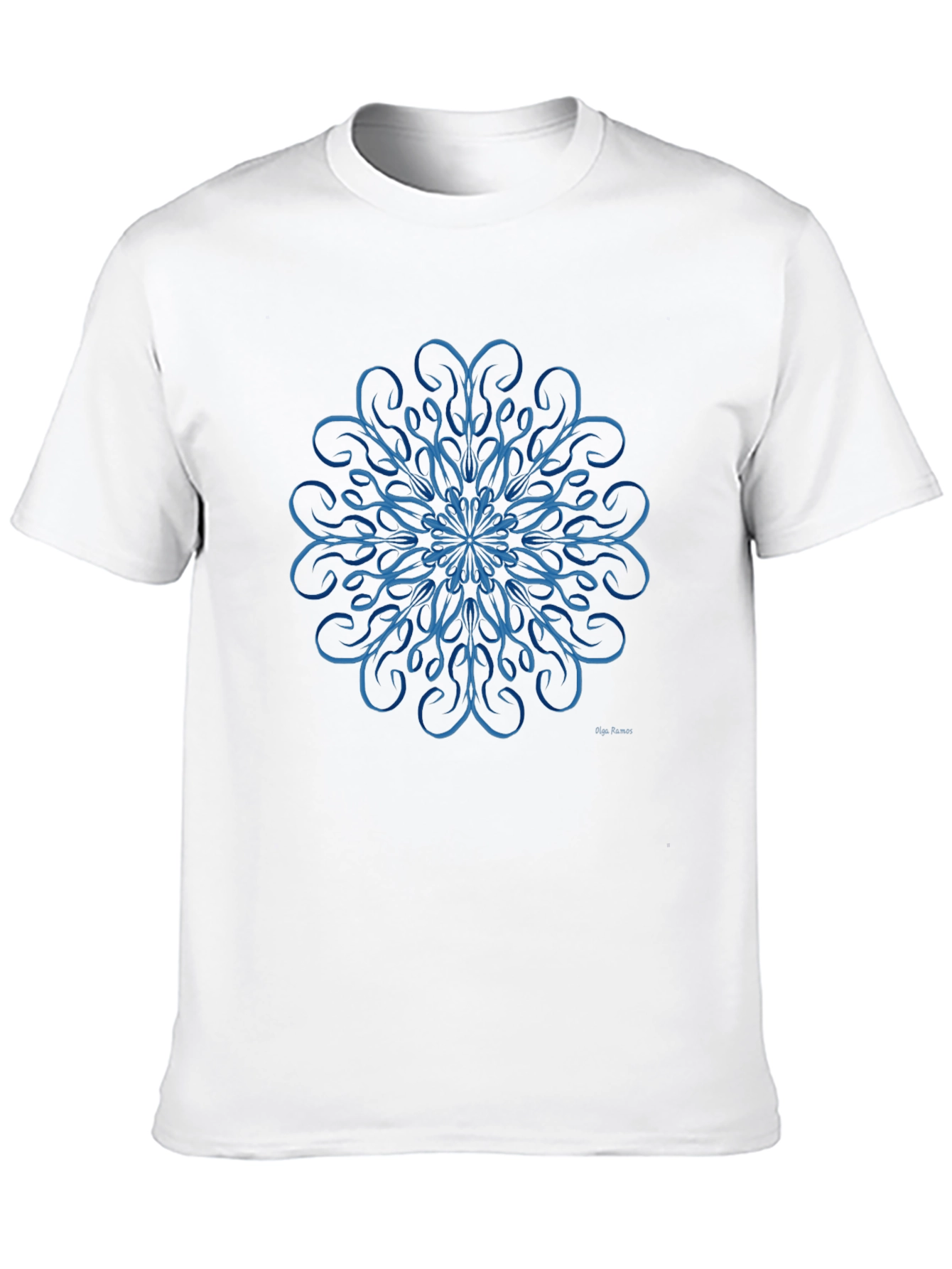 Black Blue Swirl Mandala Design Black T-Shirt view 10