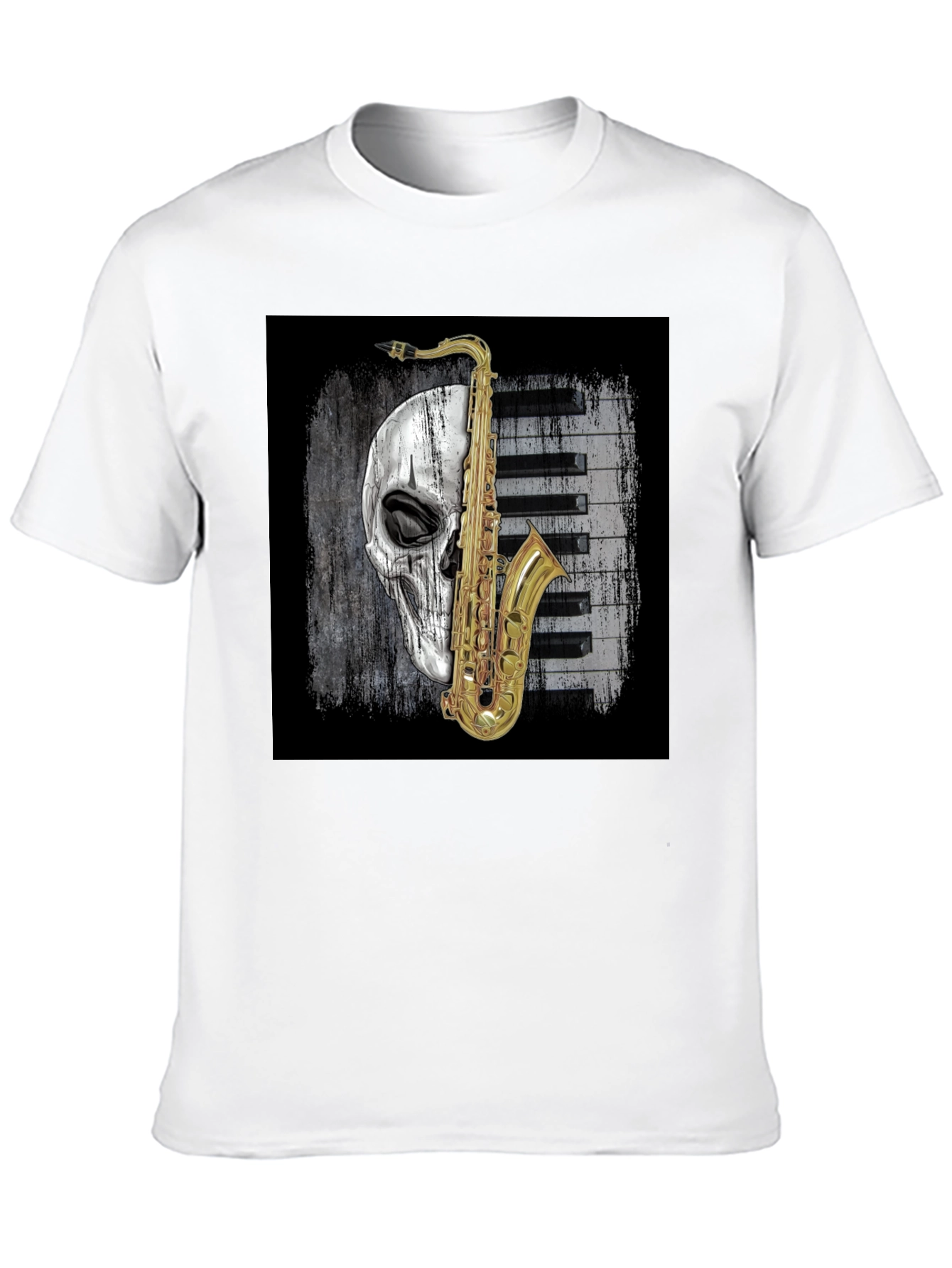 Black Skull Saxophone Graphic Tee view 10