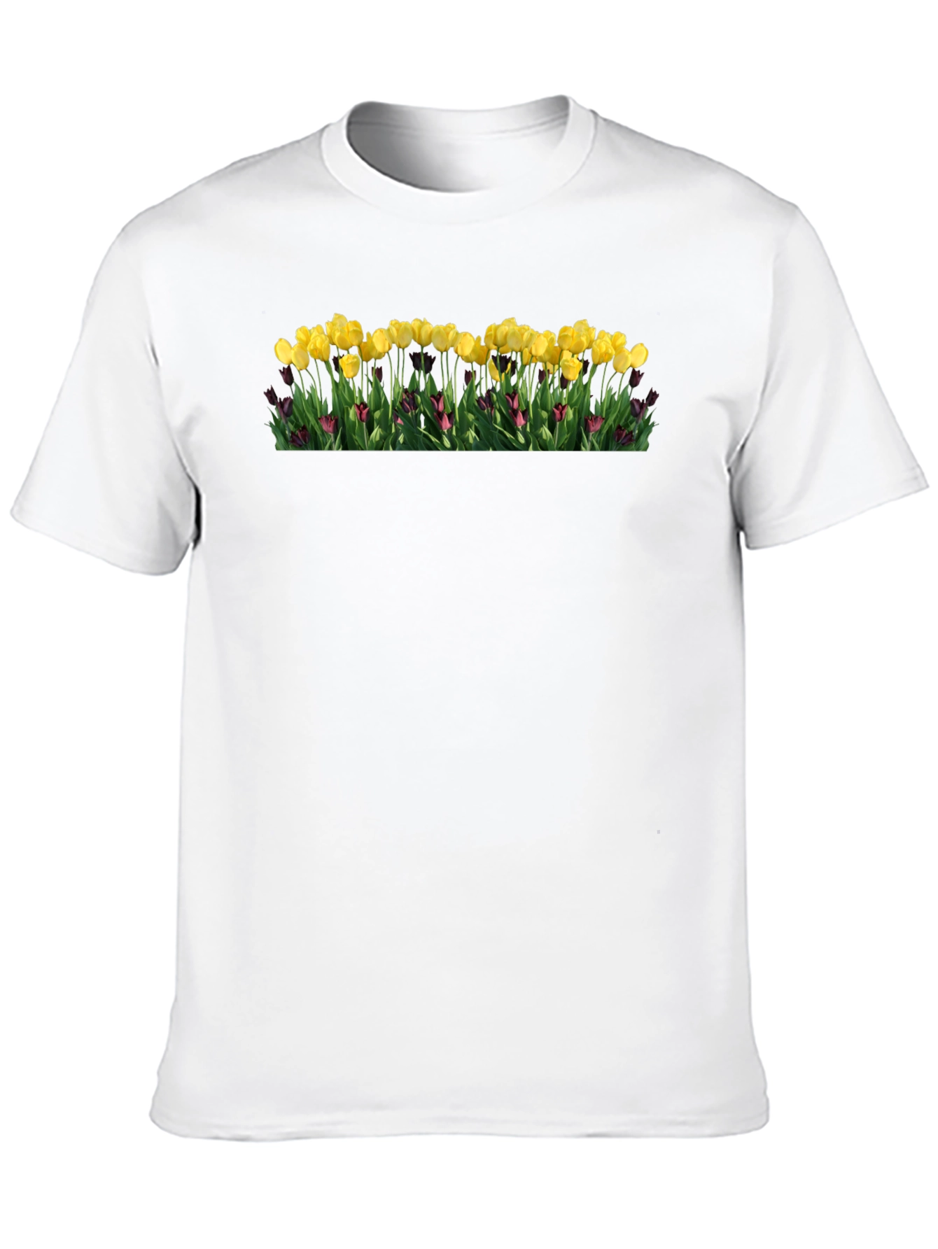 Black Floral Print T-Shirt - Yellow Tulips view 10