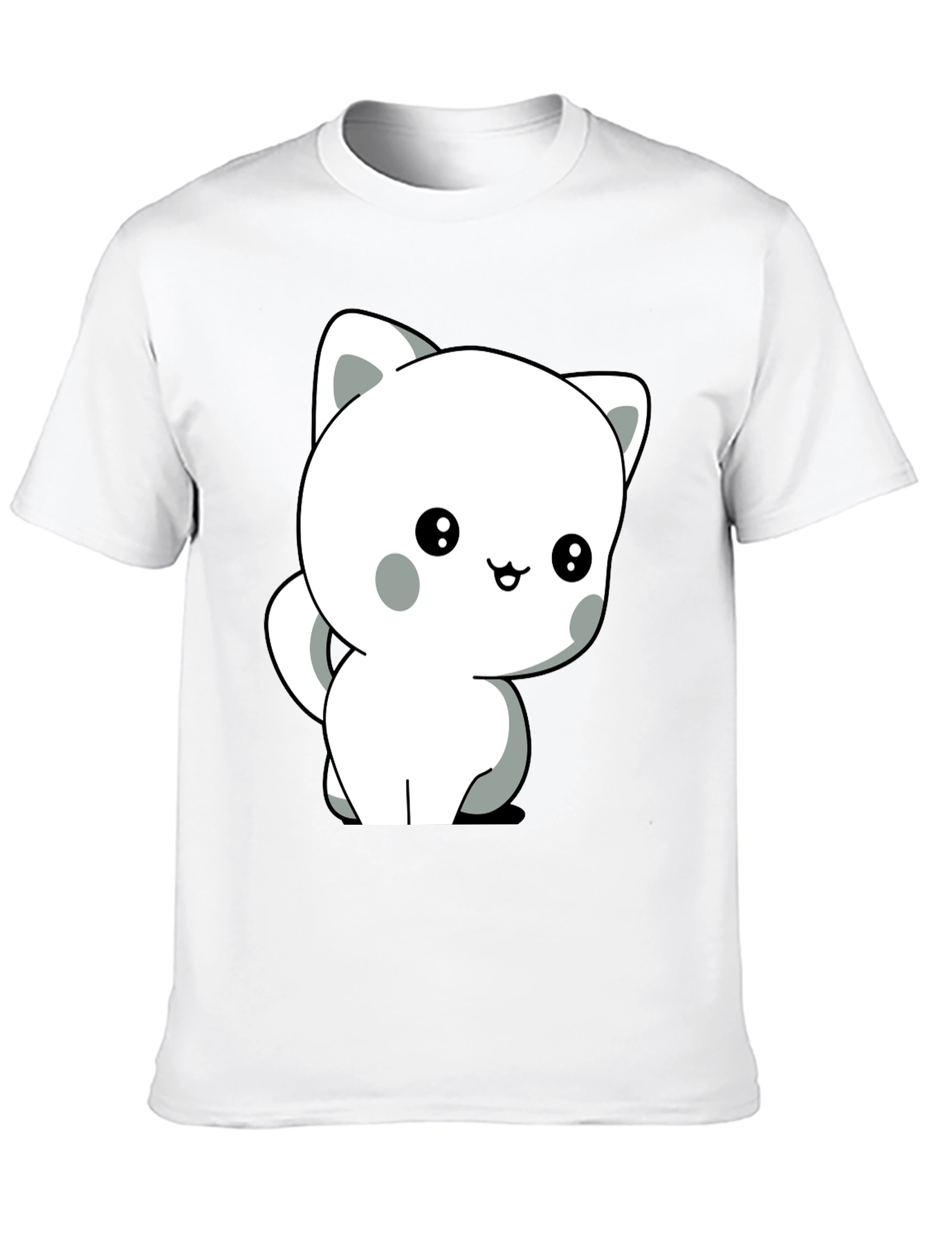 Black Cute Cartoon Cat Graphic Tee - Unisex Soft Cotton T-Shirt view 10