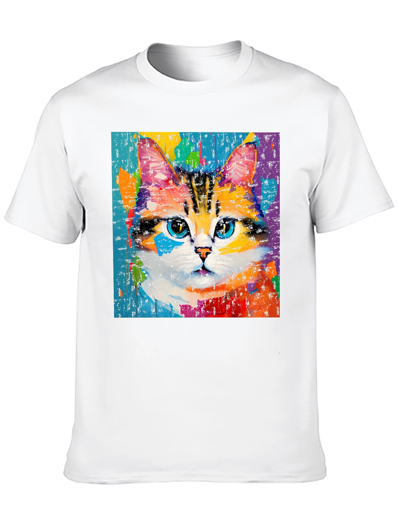 Black Colorful Cat Art T-Shirt view 10