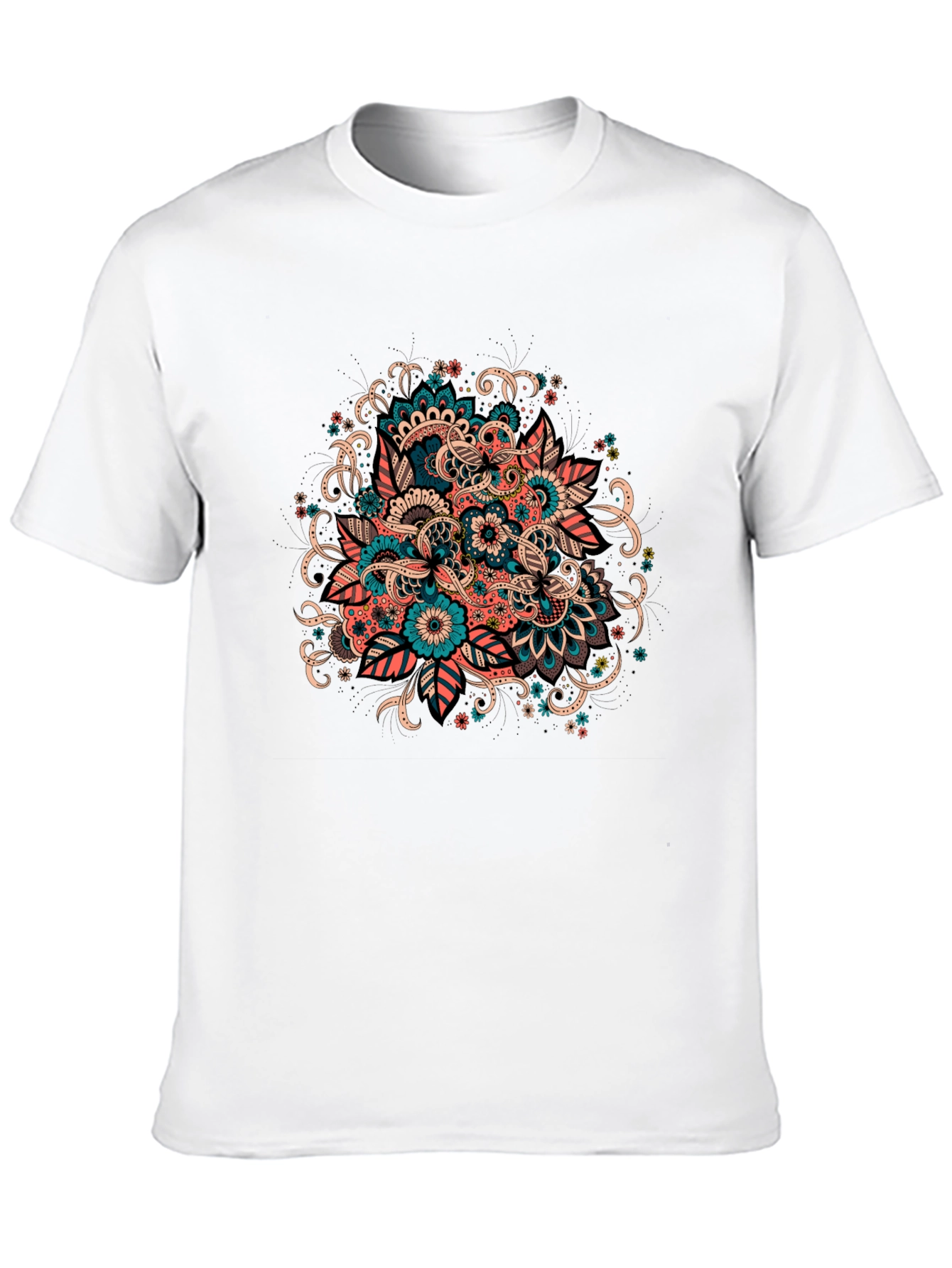 Black Floral Mandala Graphic Tee - Black Cotton T-Shirt view 10