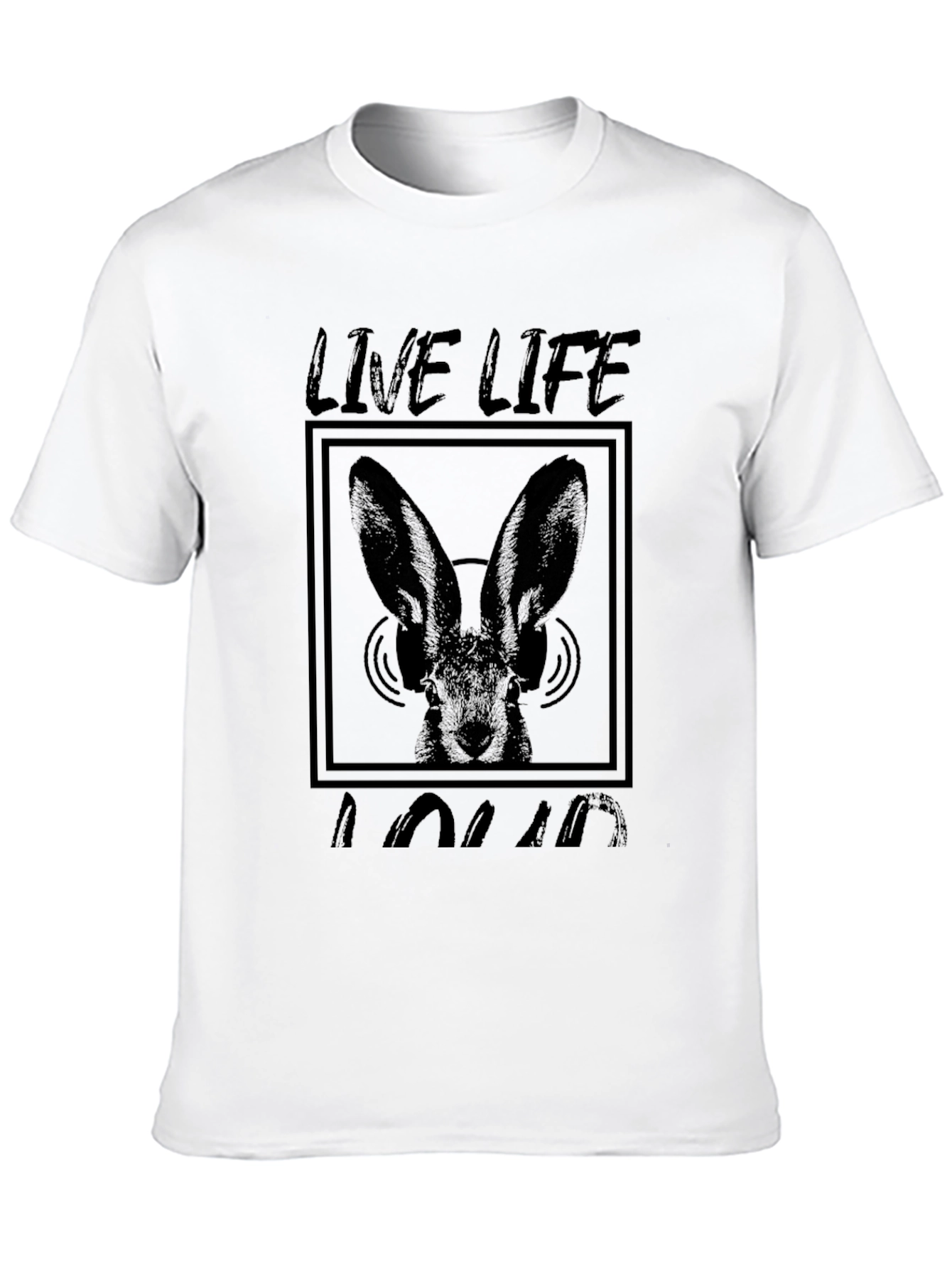Black Live Life Loud T-Shirt - Rabbit with Headphones view 10