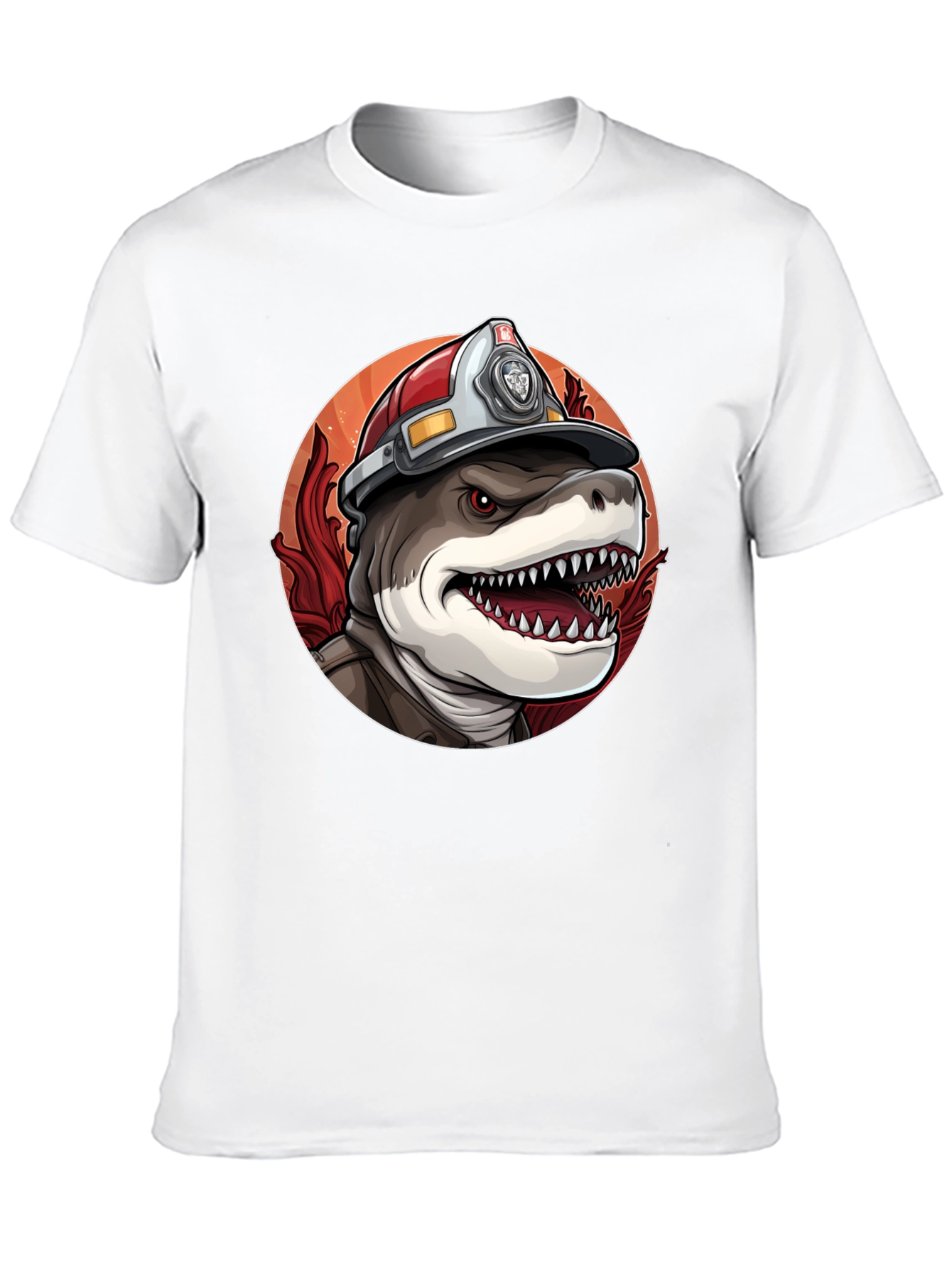 Black Firefighter Shark T-Shirt - Quirky Graphic Tee view 10