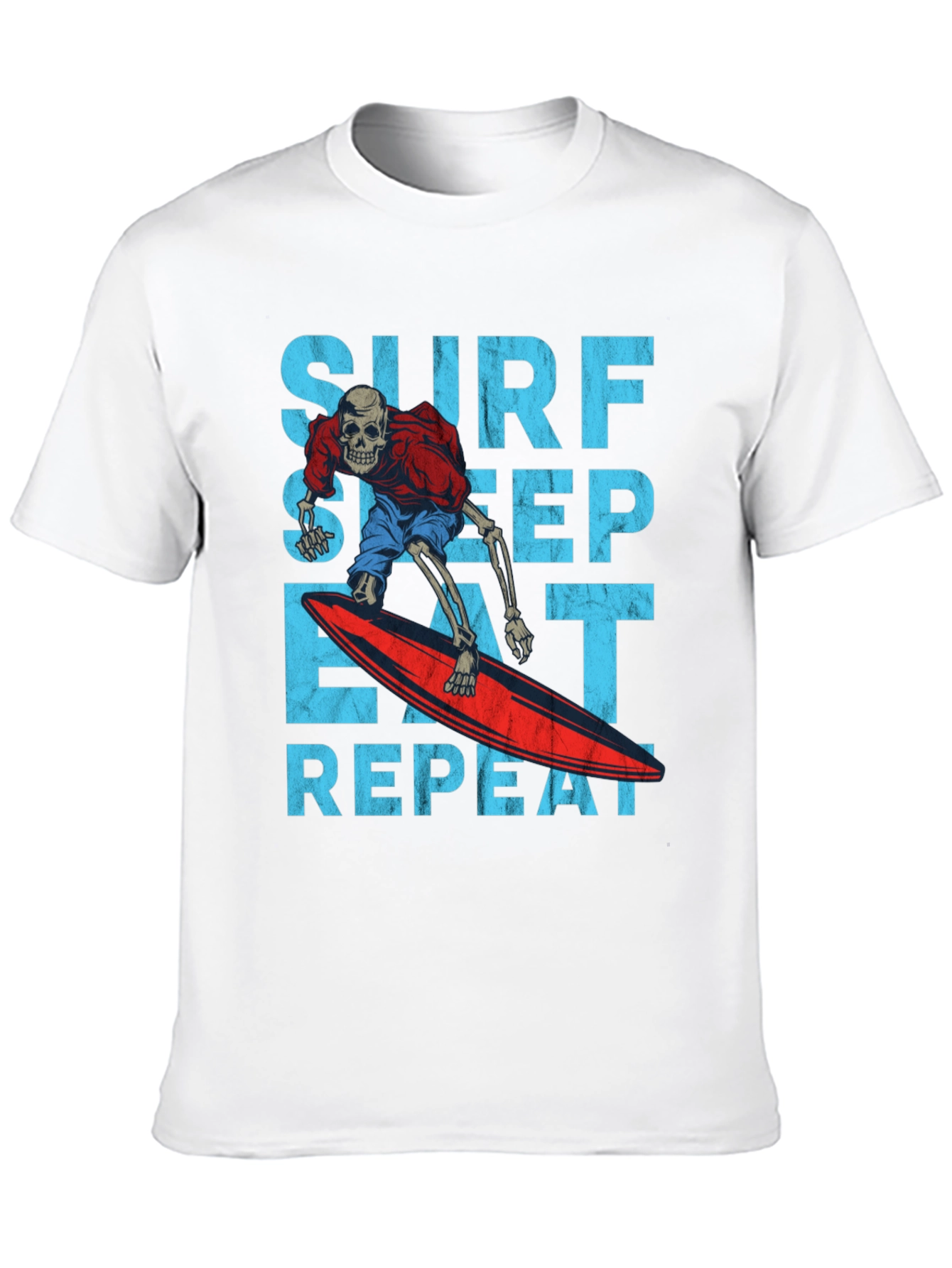 Black Surf Sleep Eat Repeat Skeleton Surfer Graphic Tee view 10