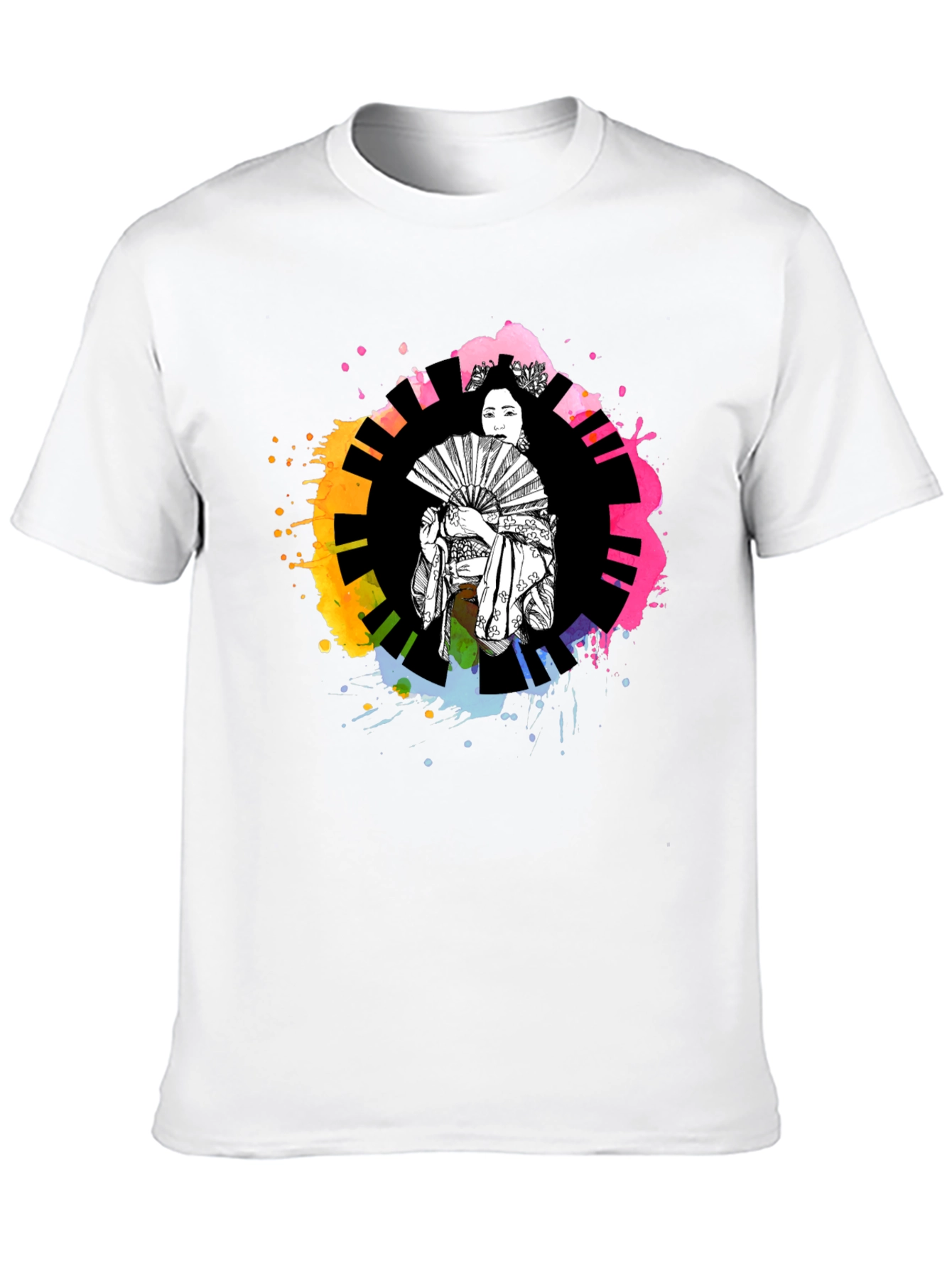 Black Geisha Art T-Shirt - Colorful Piano Design view 10