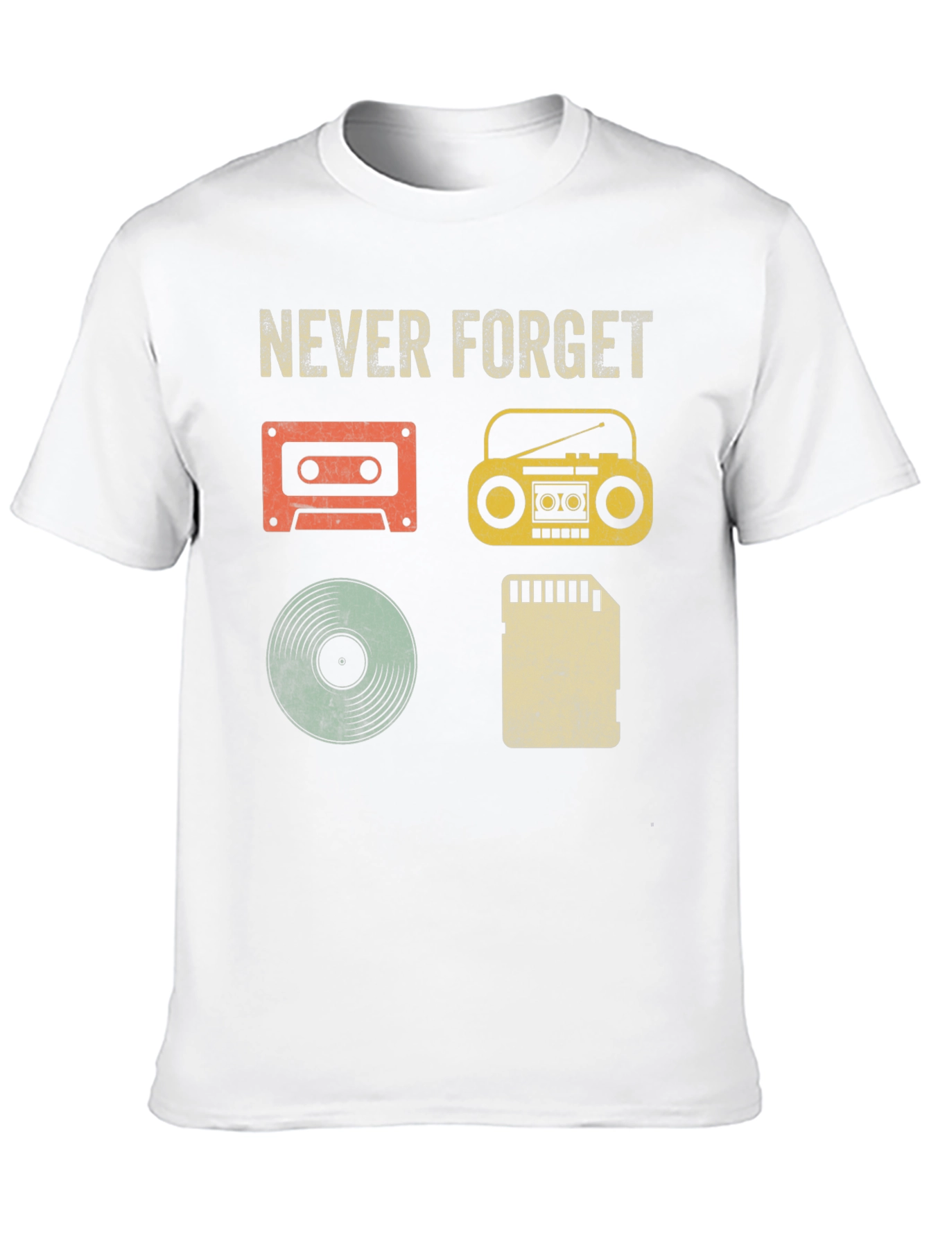 Black Retro Music T-Shirt - Never Forget Media Evolution view 10