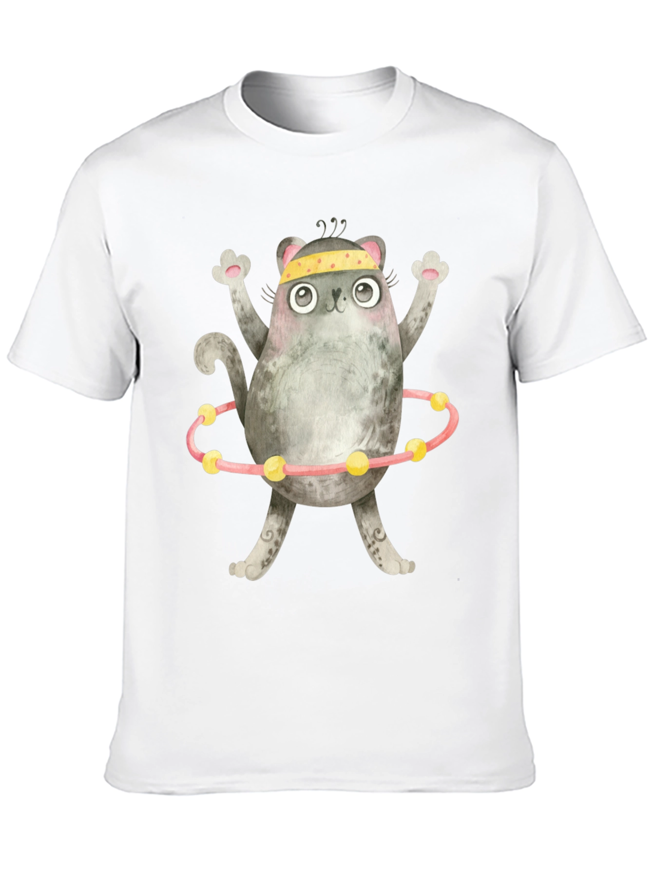 Black Funny Cat Hula Hoop Black T-Shirt view 10