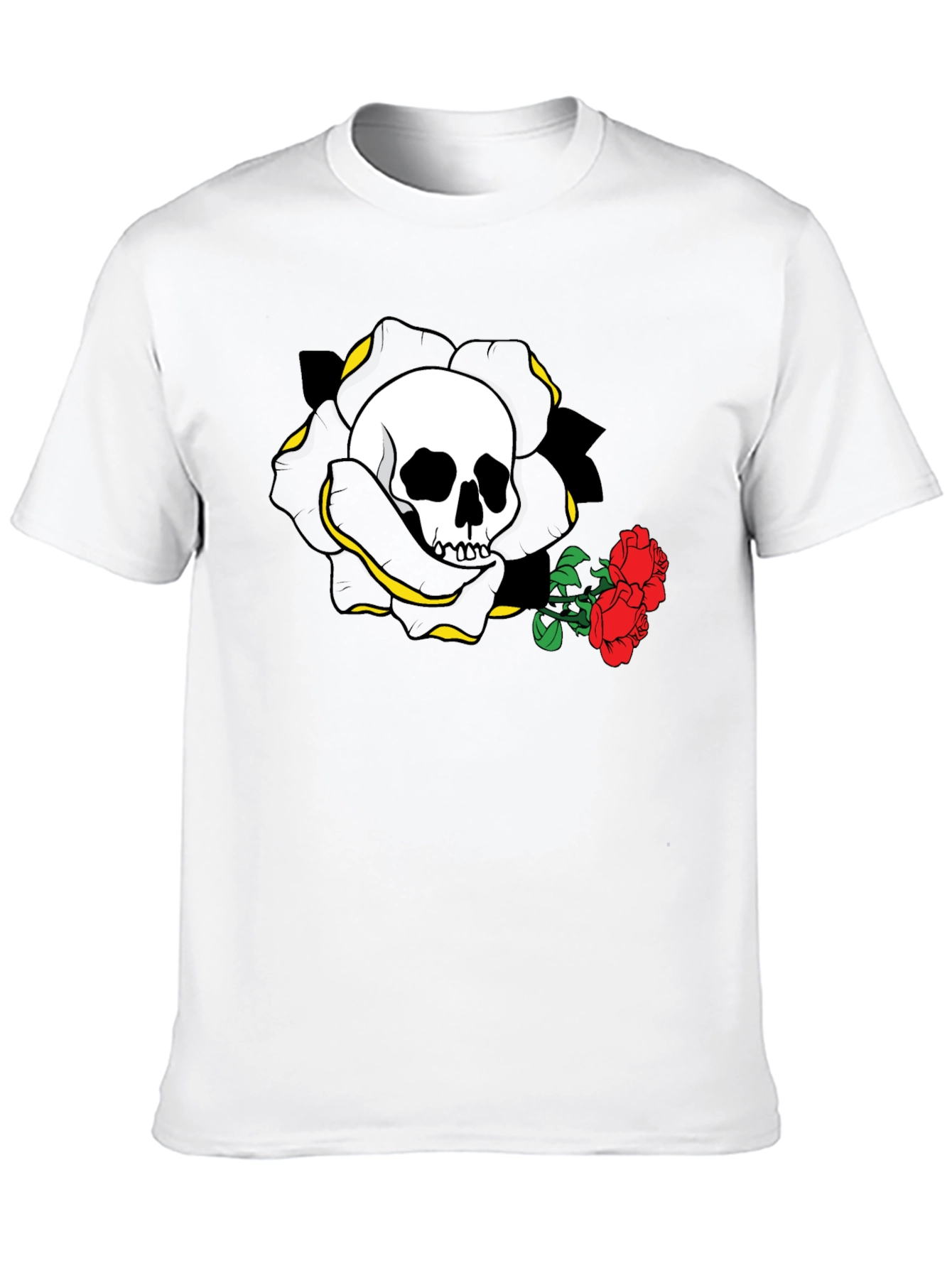 Skull and Roses Graphic Tee - Black Cotton Casual Shirt - 10