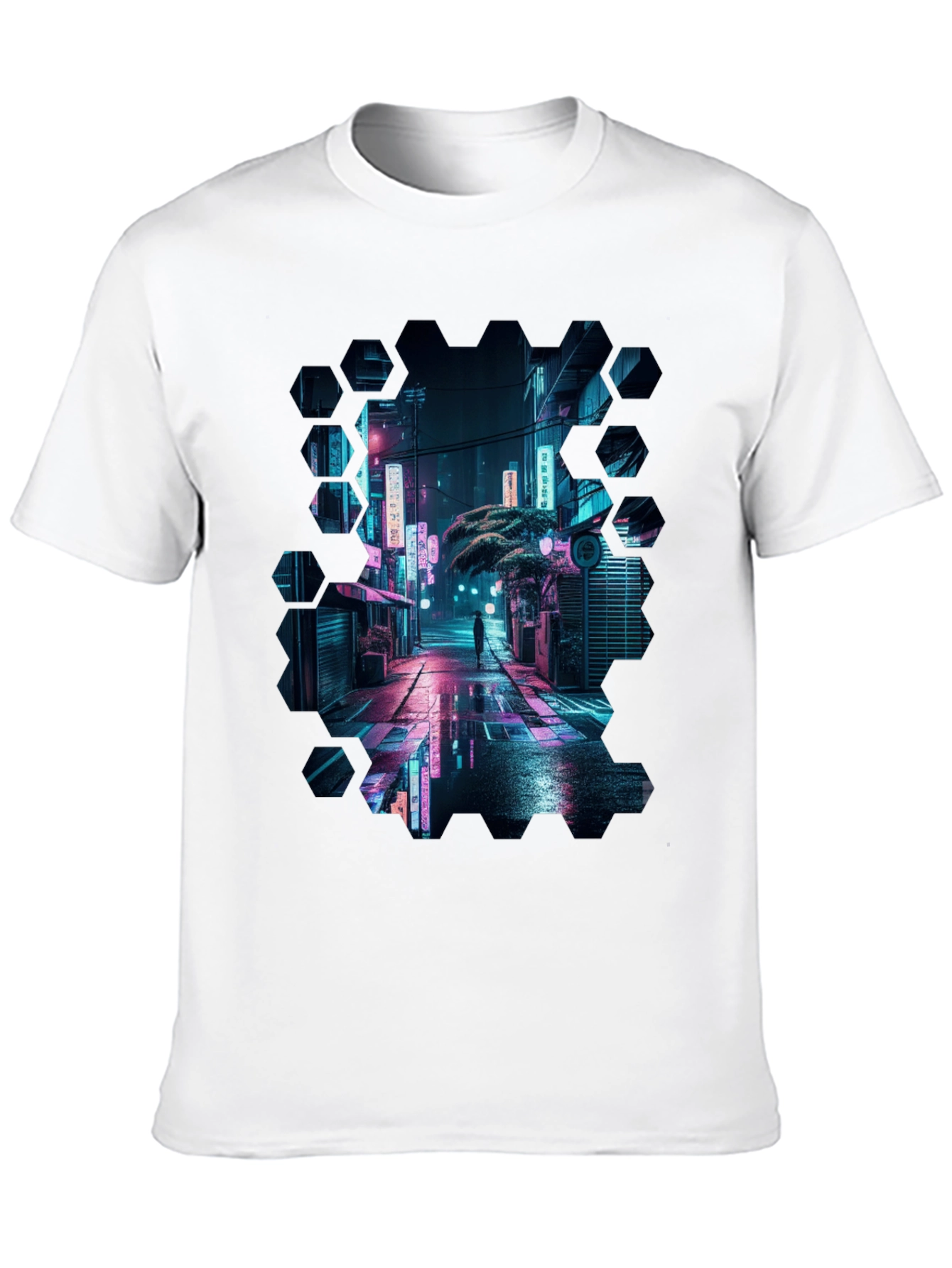 Black Cyberpunk Cityscape Black T-Shirt view 10