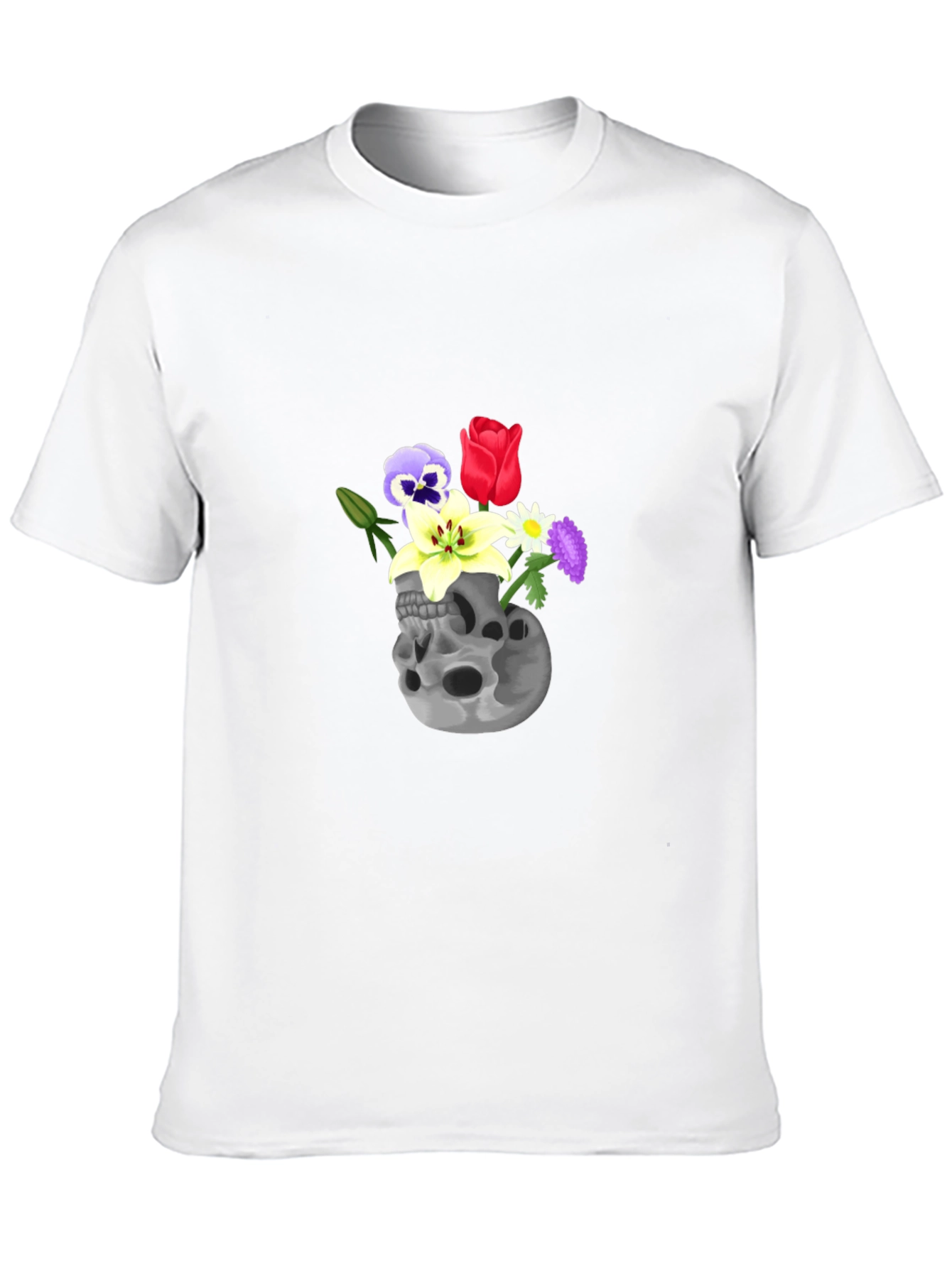 Black Skull & Flowers Graphic Tee - Black Cotton T-Shirt view 10