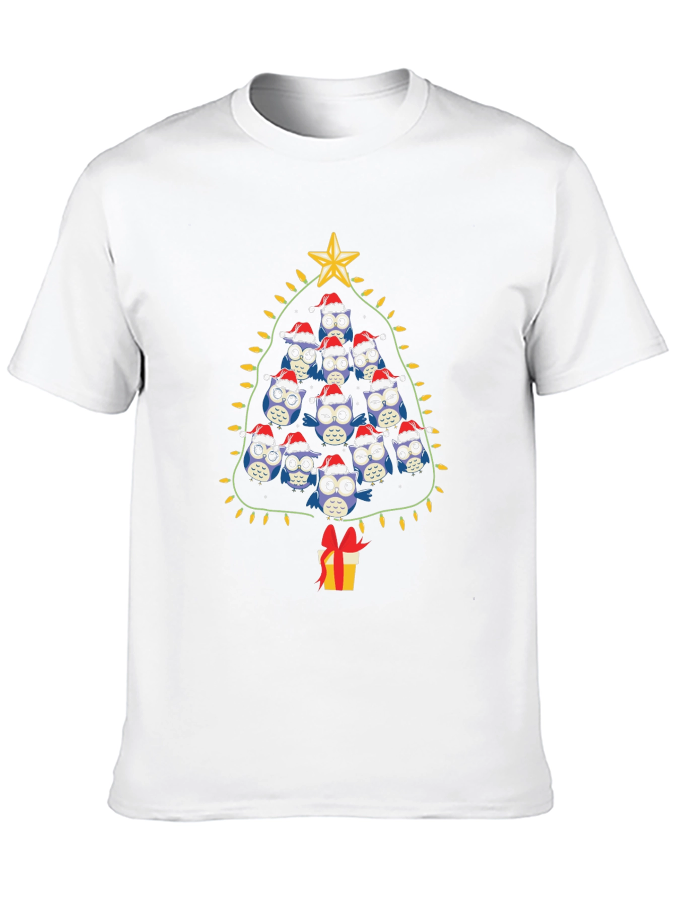 Black Festive Owl Christmas Tree T-Shirt view 10
