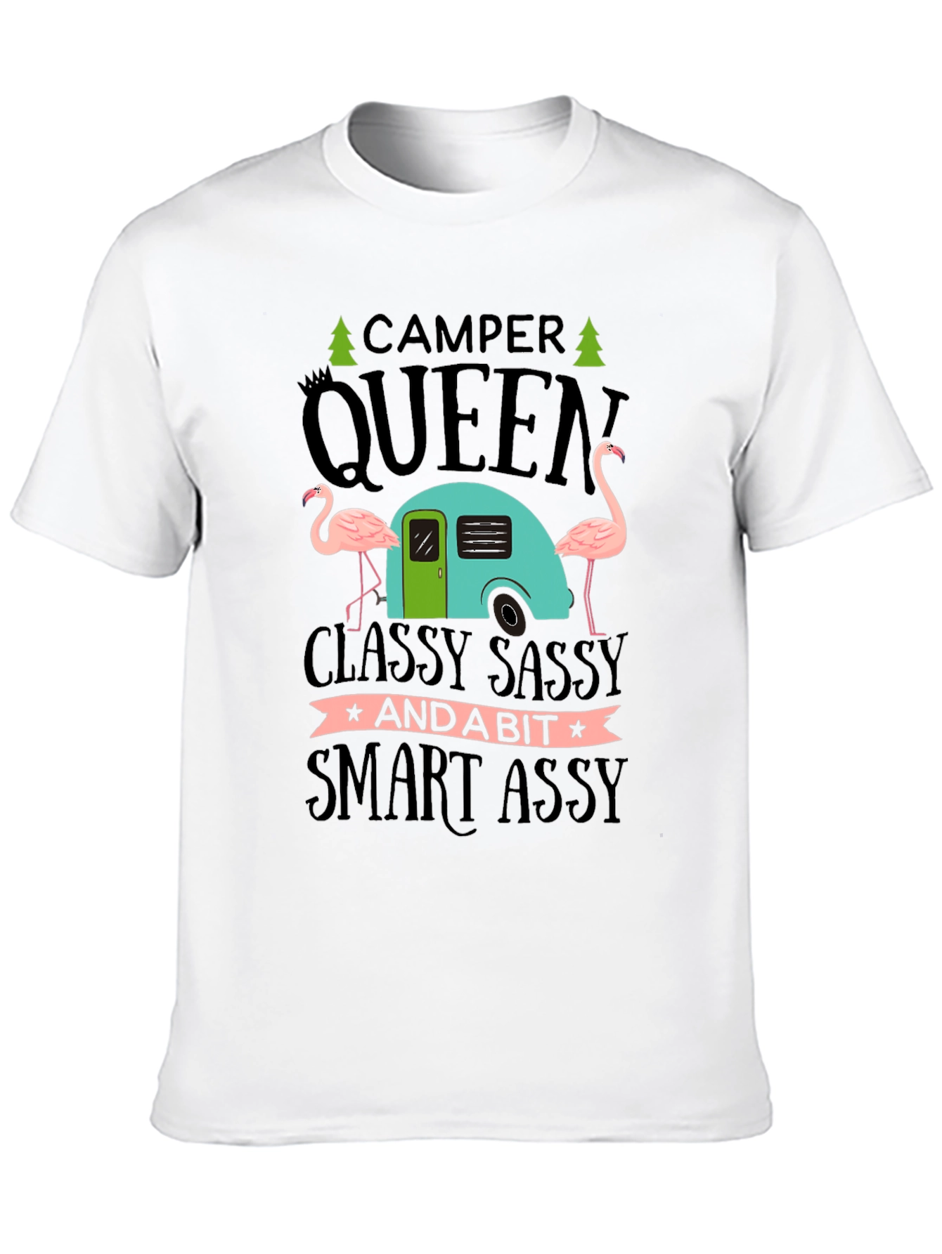 Black Camper Queen Flamingo Graphic T-Shirt view 10