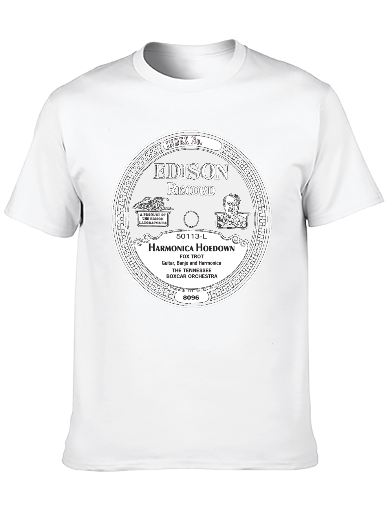 Black Edison Record Harmonica Hoedown T-Shirt view 10