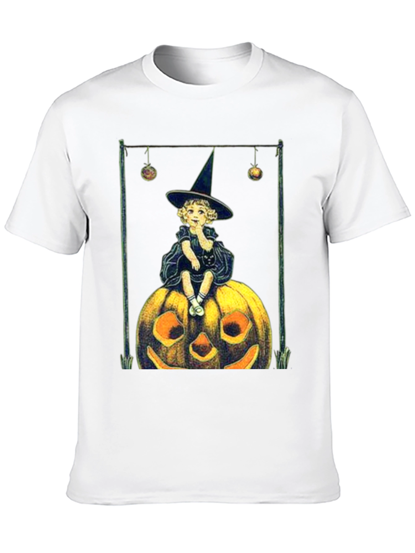 Black Vintage Witch on Pumpkin Halloween Tee view 10