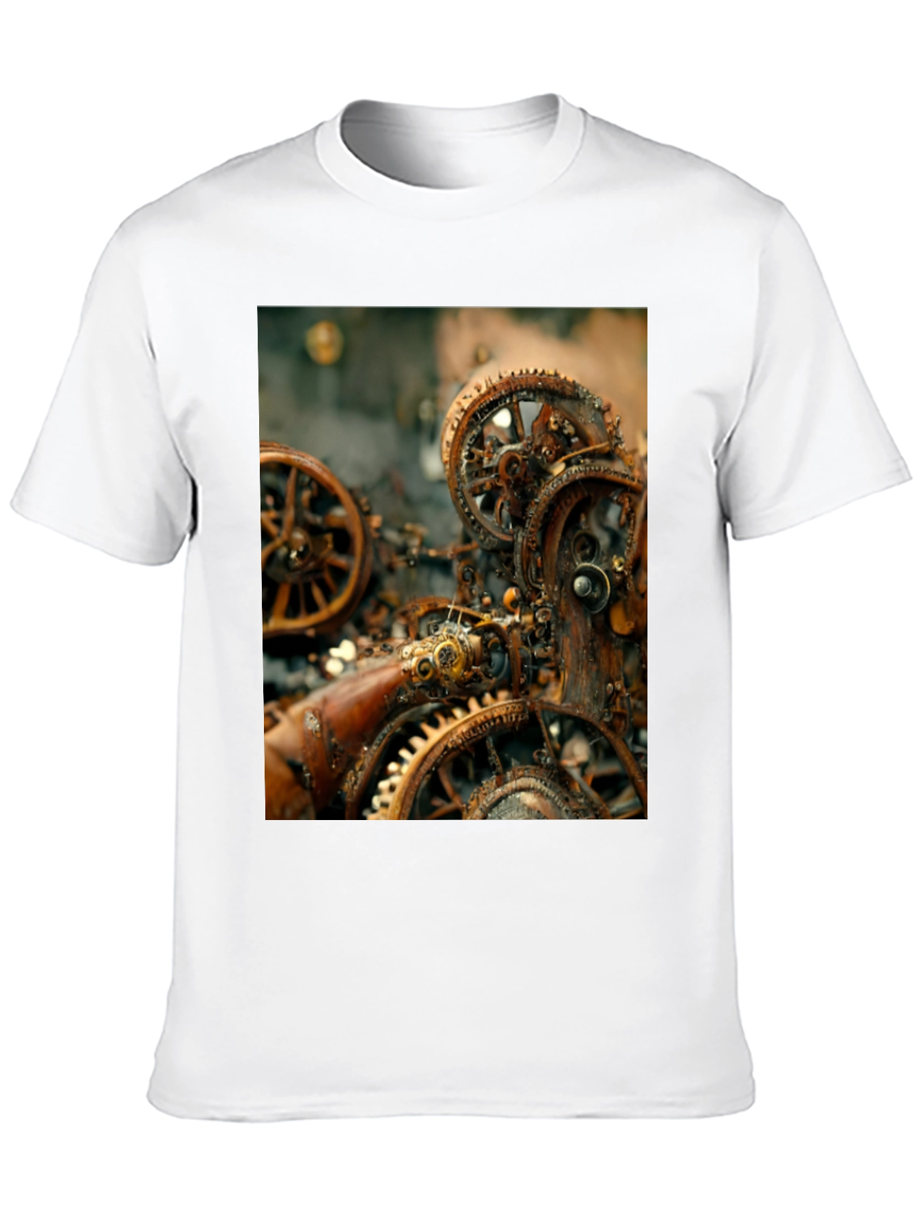 Black Steampunk Gears Graphic Tee - Black Cotton T-Shirt view 10