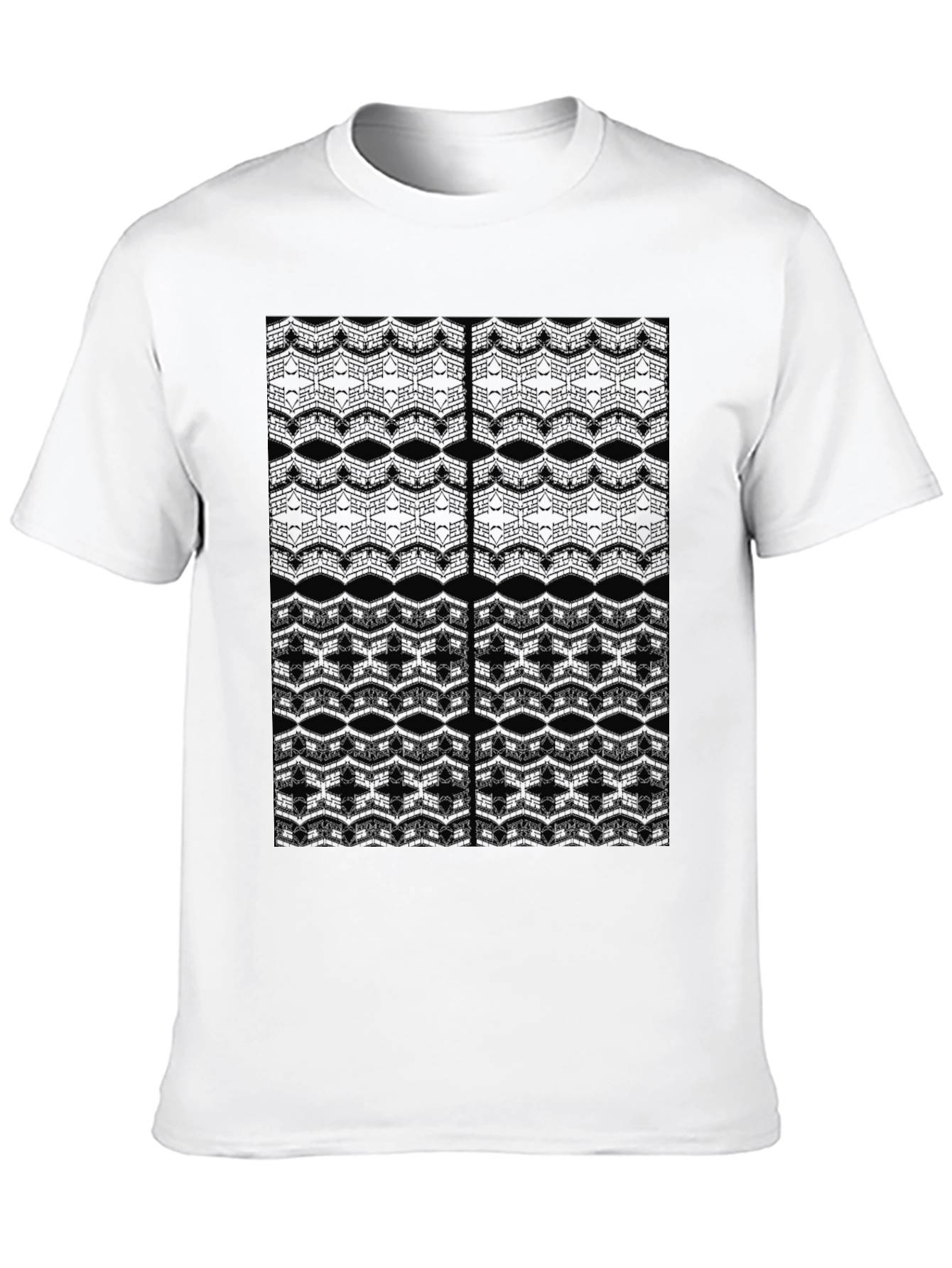Black Men's Black Patterned Crew Neck T-Shirt view 10