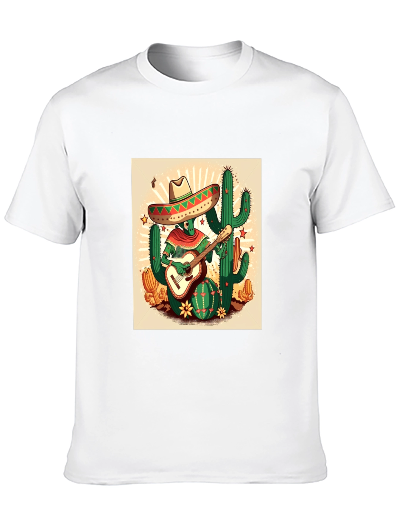 Black Cactus Guitarist Graphic Tee - Men's Black T-Shirt view 10