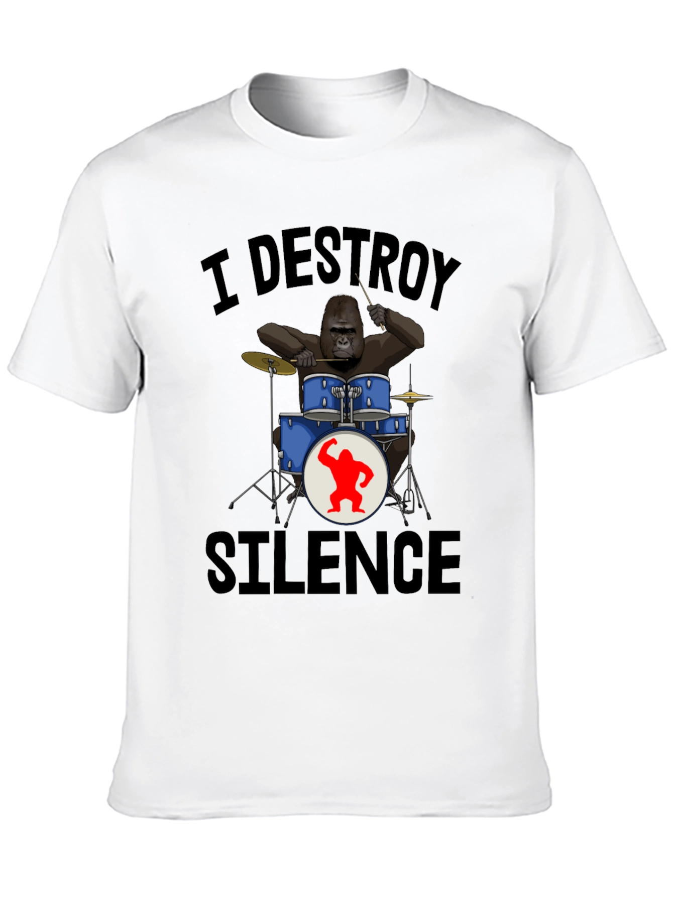 Black I Destroy Silence Gorilla Drummer T-Shirt view 10