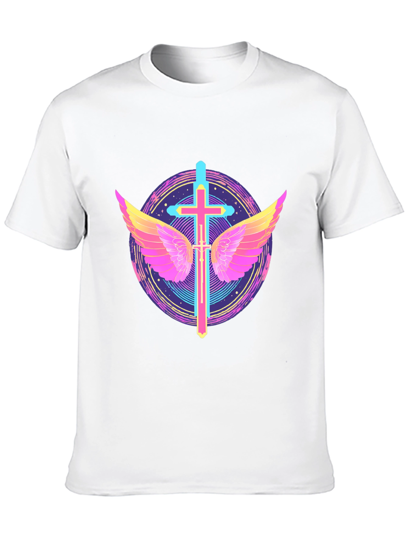 Black Neon Cross & Wings Graphic Black T-Shirt view 10