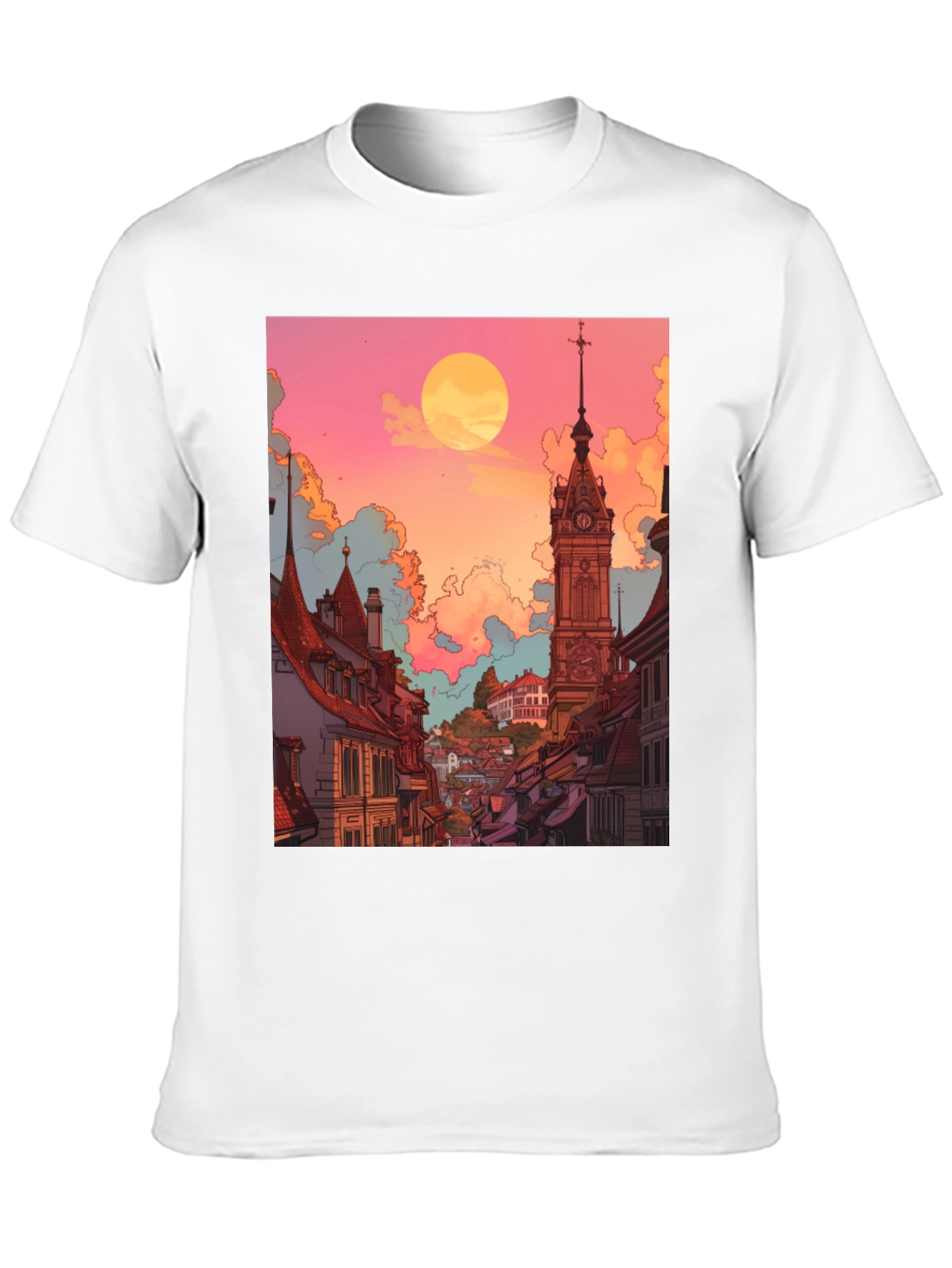 Black Retro Cityscape Graphic Tee - Unisex Black T-Shirt view 10