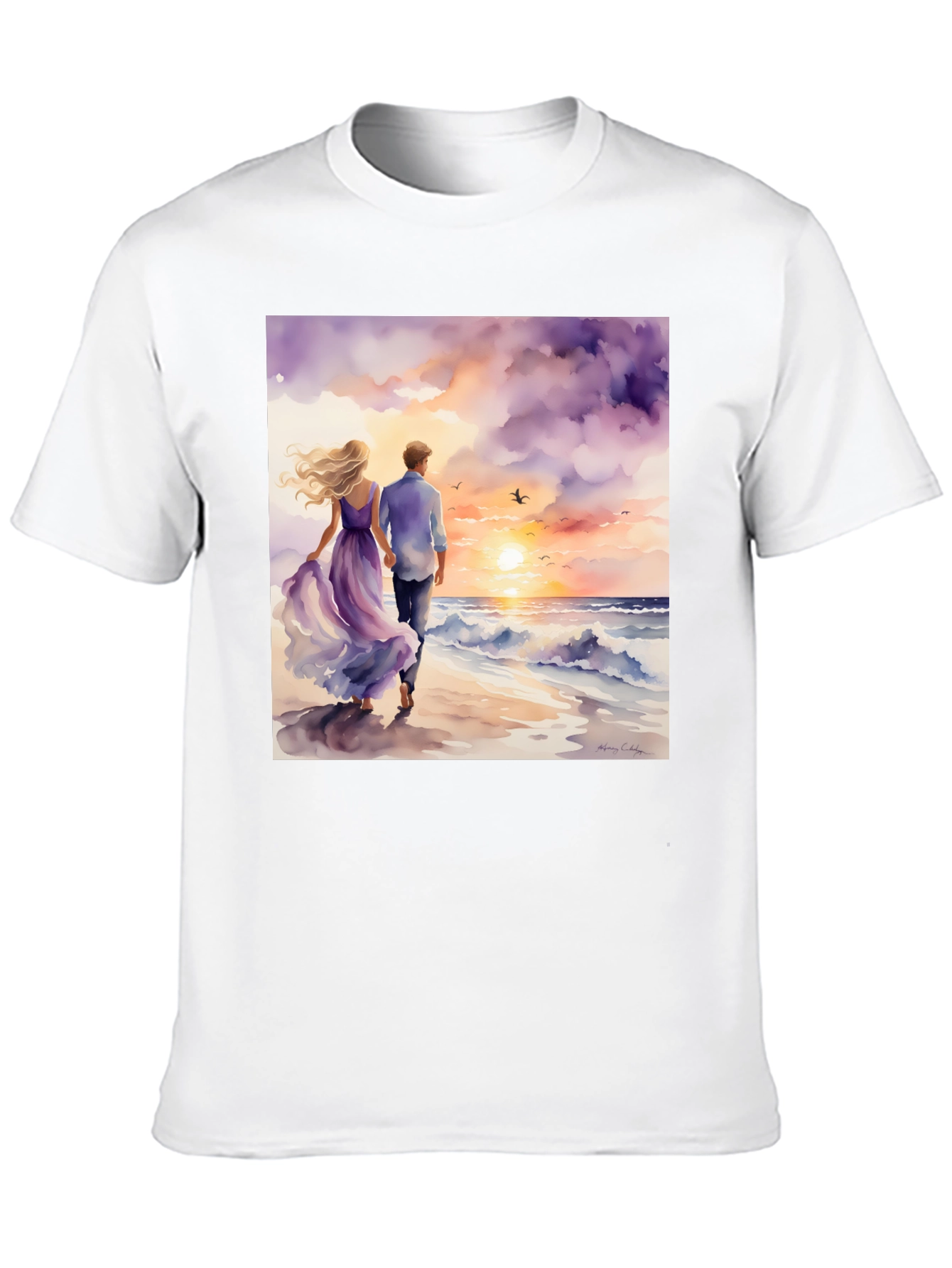 Black Romantic Sunset Couple T-Shirt view 10