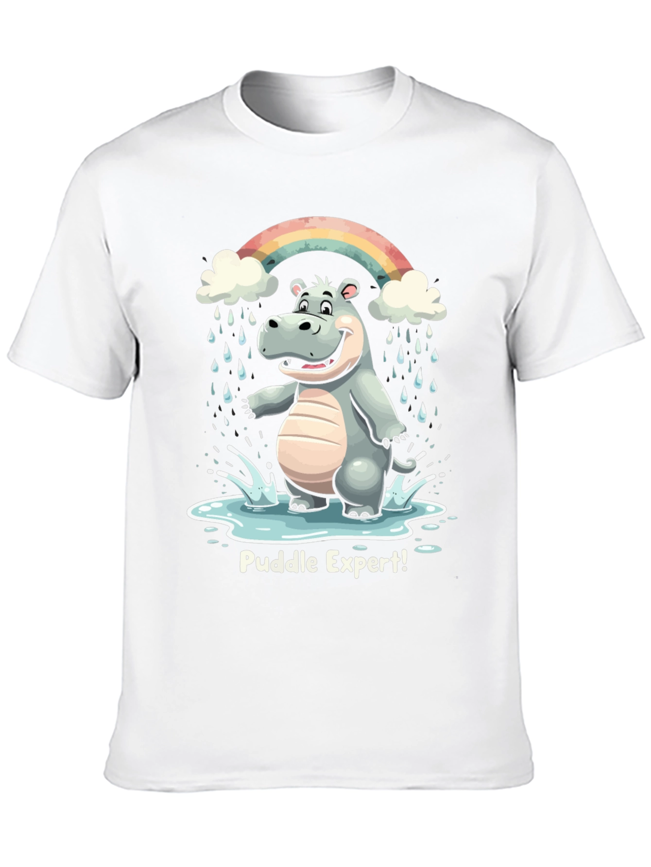 Black Puddle Expert Hippo T-Shirt - Funny Animal Tee view 10