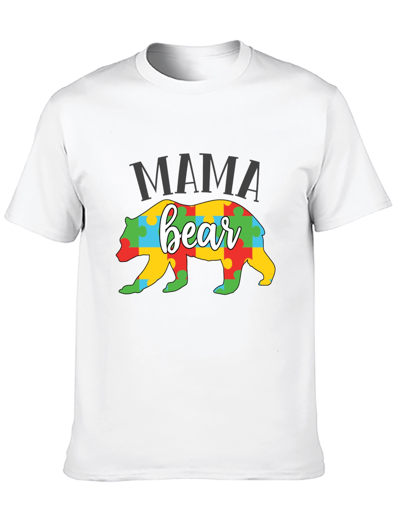 Black Mama Bear Puzzle Piece Autism Awareness T-Shirt view 10