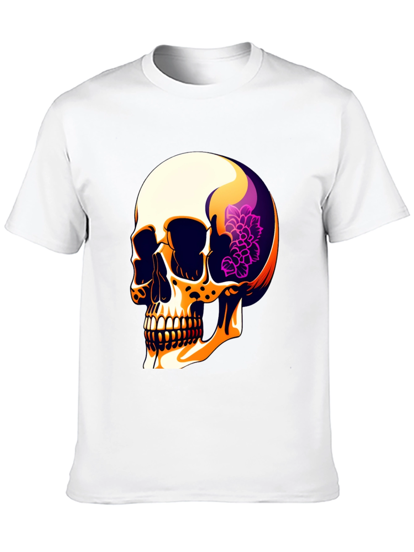 Black Skull & Floral Graphic Print Men's T-Shirt view 10