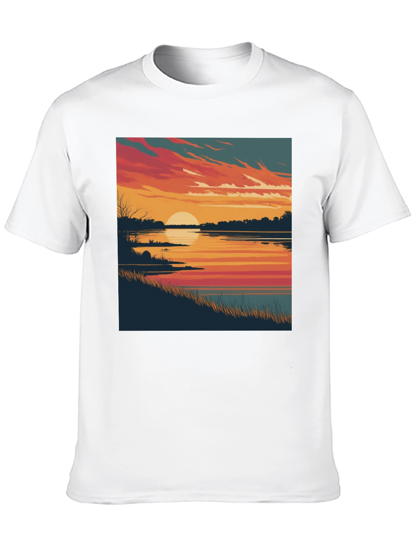 Black Sunset Lake Graphic Tee - Black Cotton Blend Comfort view 10
