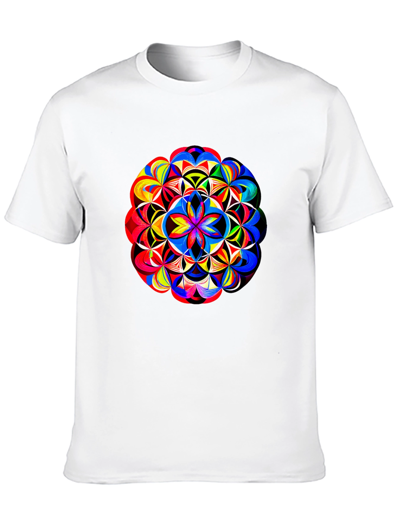 Black Vibrant Geometric Mandala Print Black T-Shirt view 10