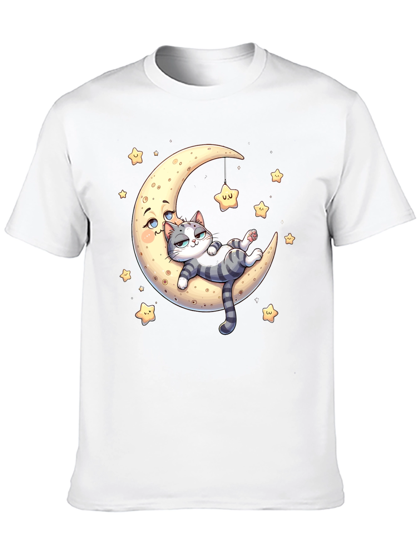 Black Cute Cat Moon Graphic T-Shirt view 10