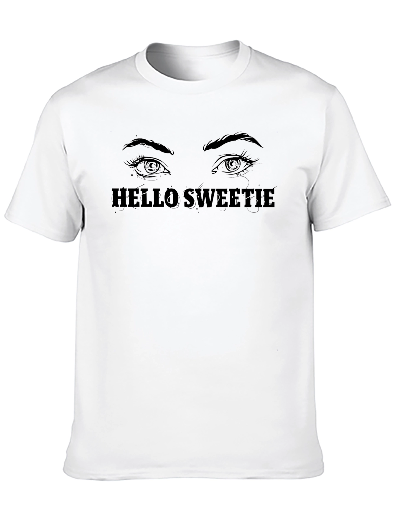 Black Hello Sweetie T-Shirt - Graphic Tee, Eyes Design, Black view 10