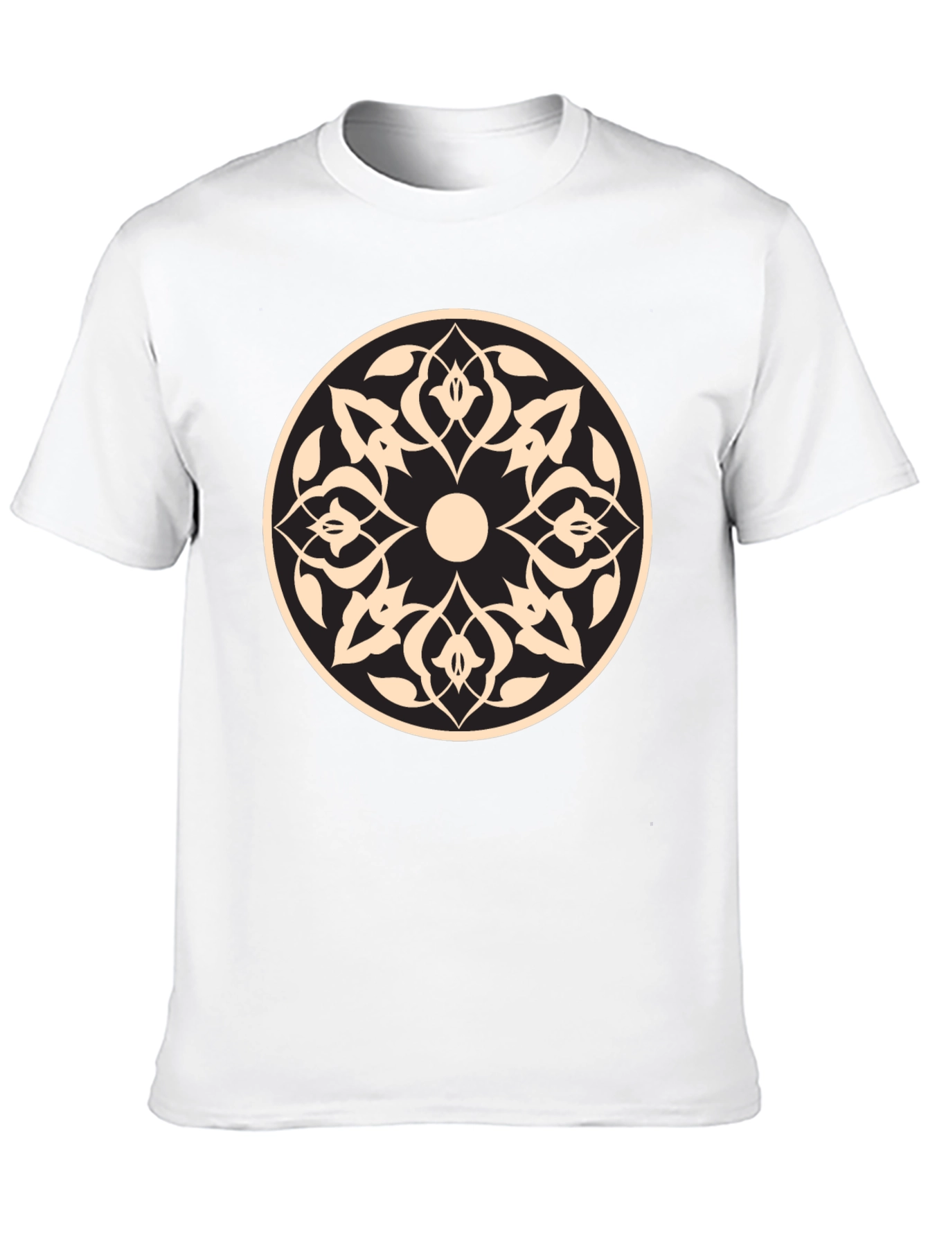 Black Black T-Shirt with Beige Geometric Mandala Design view 10