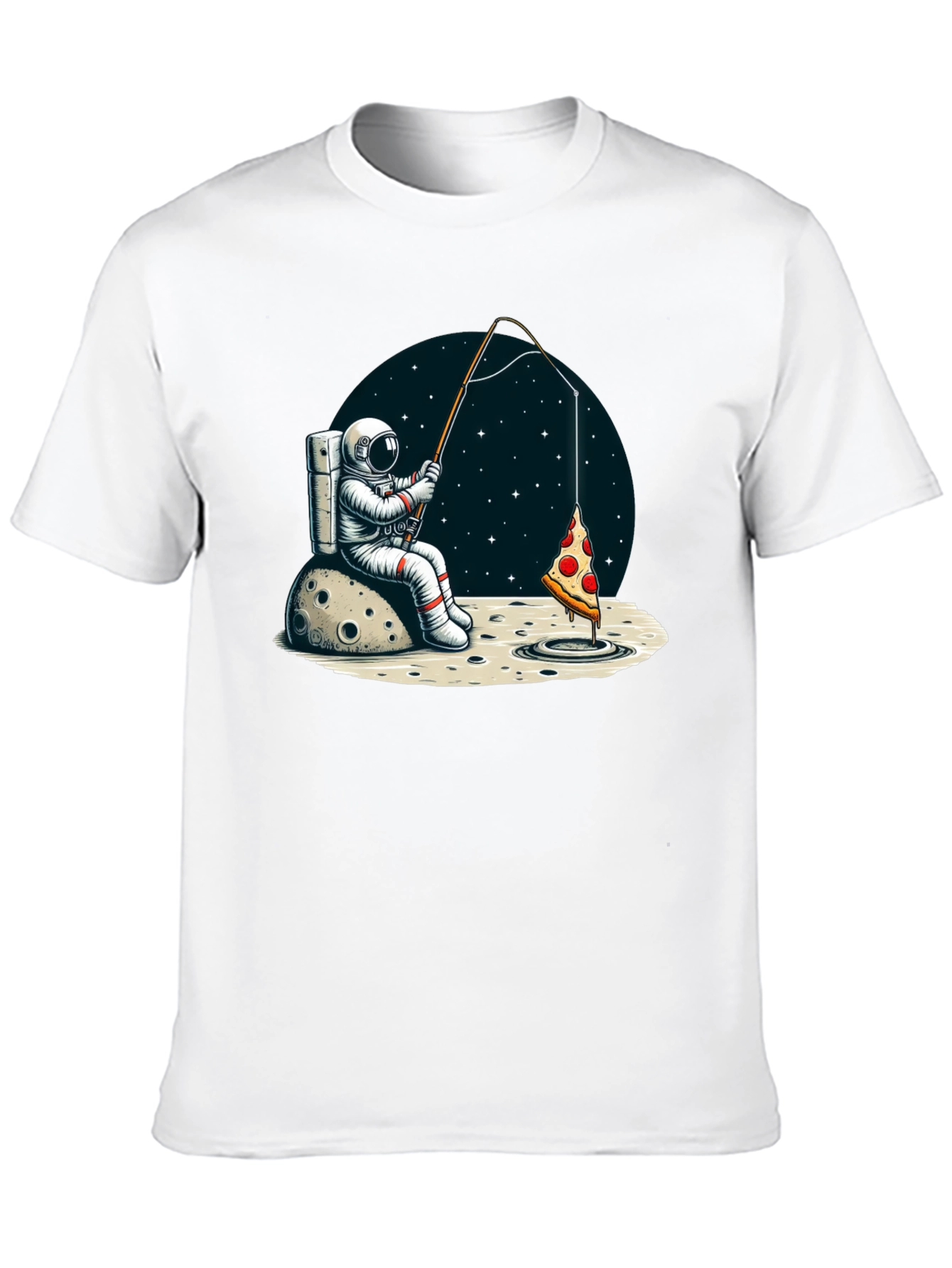 Black Astronaut Fishing for Pizza T-Shirt view 10