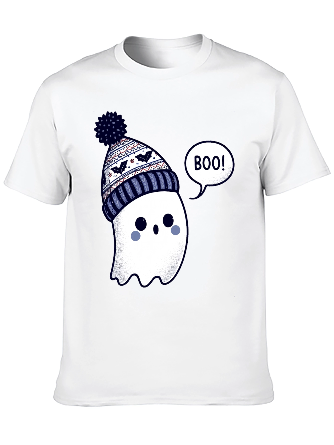 Black Cute Ghost in Beanie T-Shirt - Halloween Style view 10