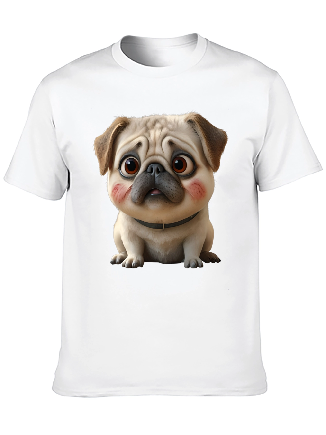 Black Cute Cartoon Pug Dog Black T-Shirt view 10