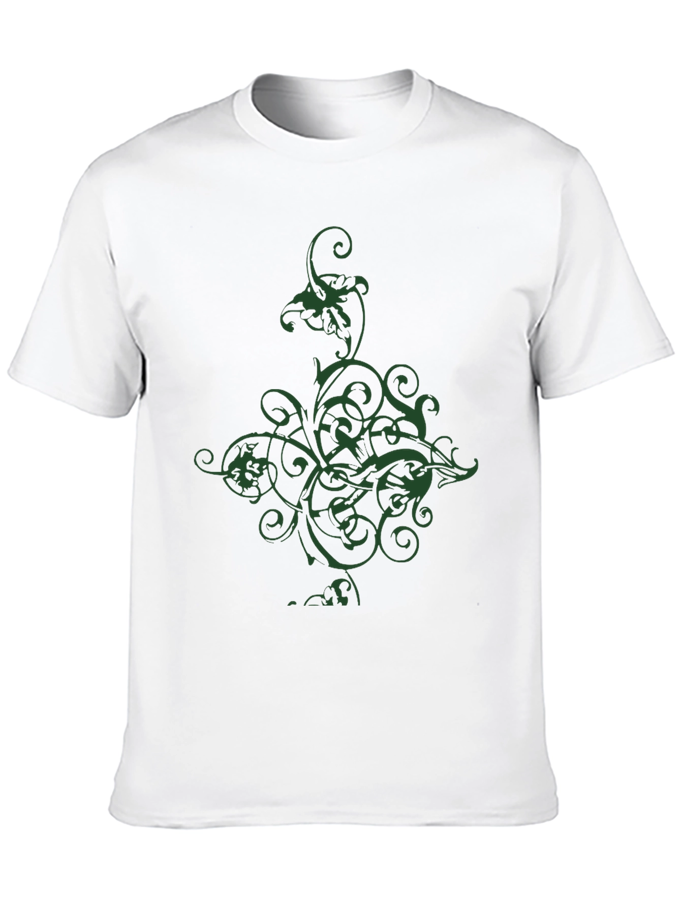 Black Men's Black T-Shirt with Green Floral Graphic view 10