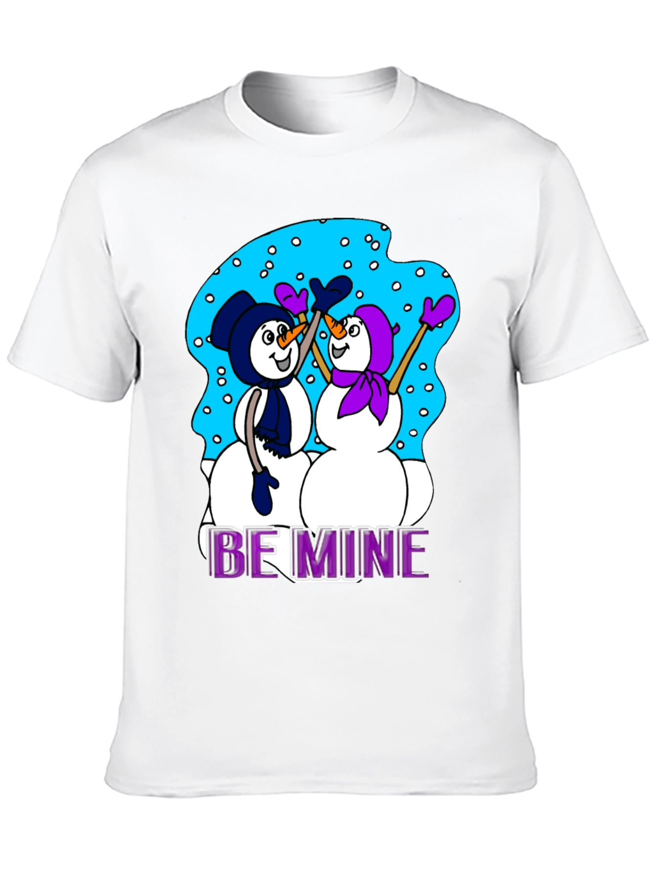 Black Snowman T-Shirt: "Be Mine" Valentine's Day Black Tee view 10