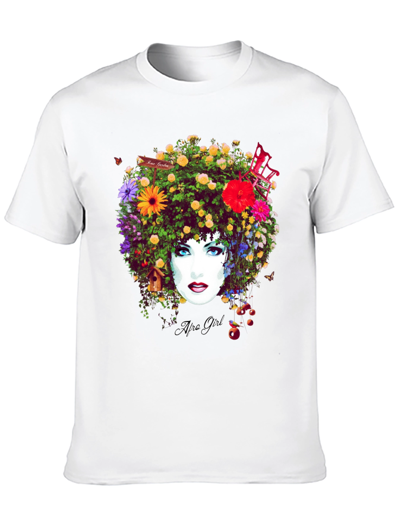Black Floral Afro Girl Graphic Tee - Unique Design view 10