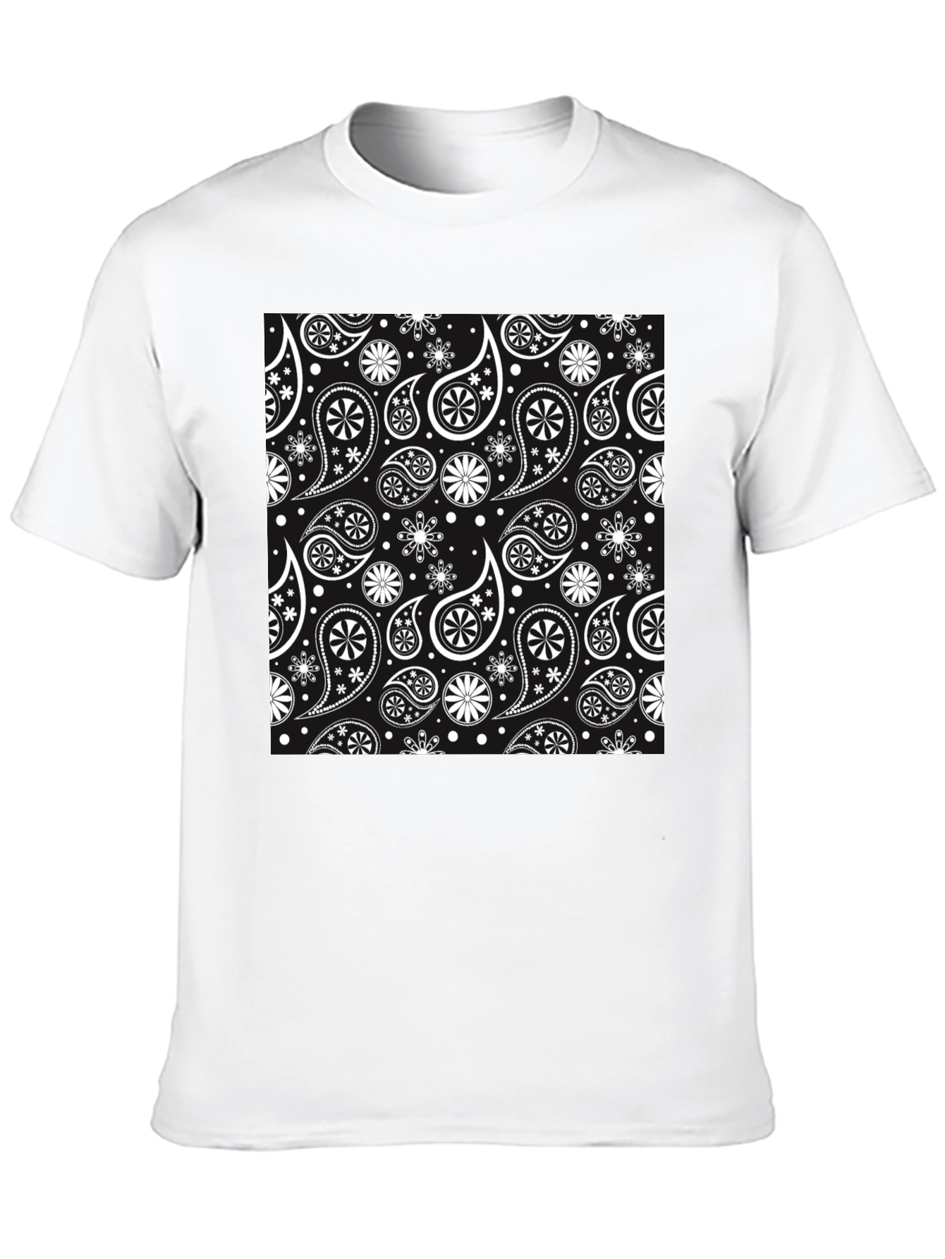 Black Stylish Paisley Patterned Black T-Shirt view 10