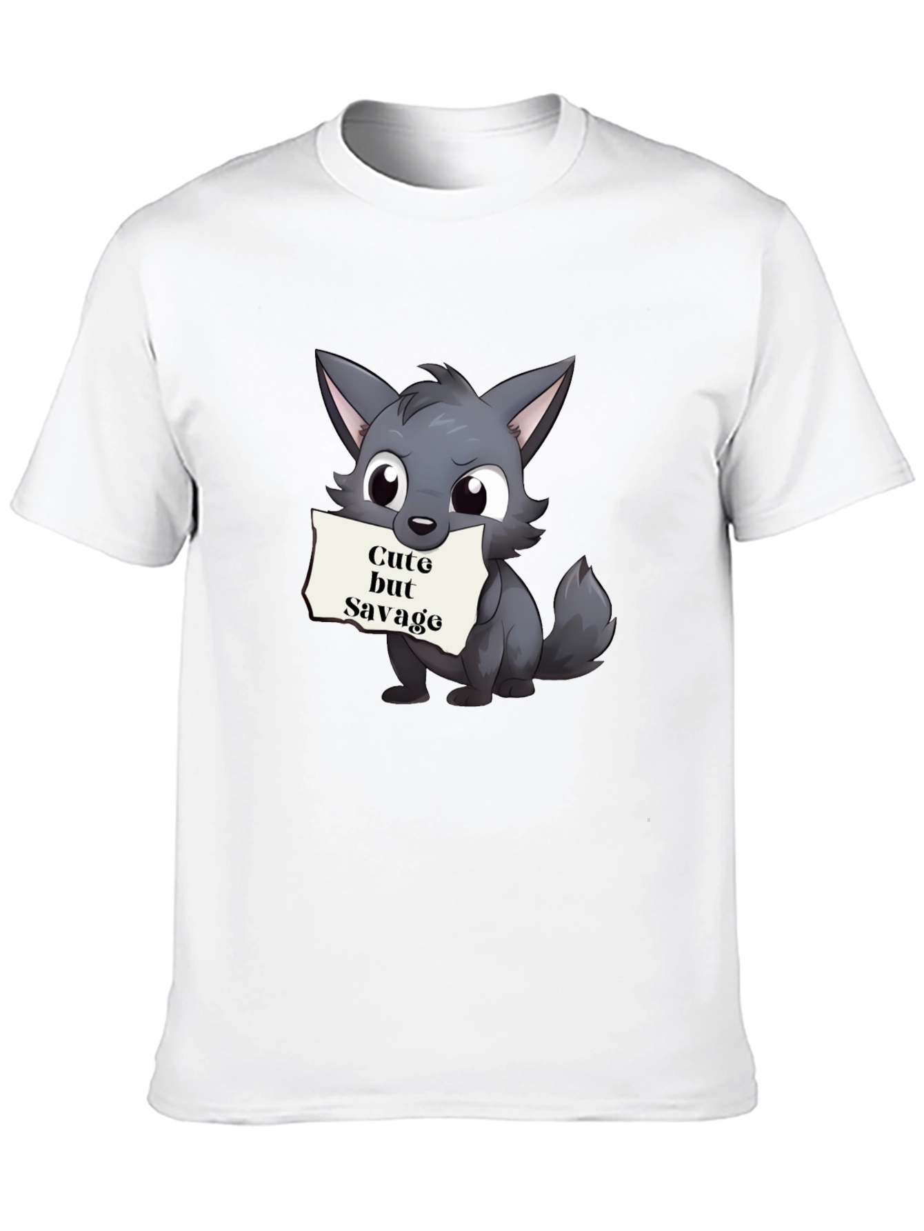Black Cute but Savage Cartoon Wolf Black T-Shirt view 10