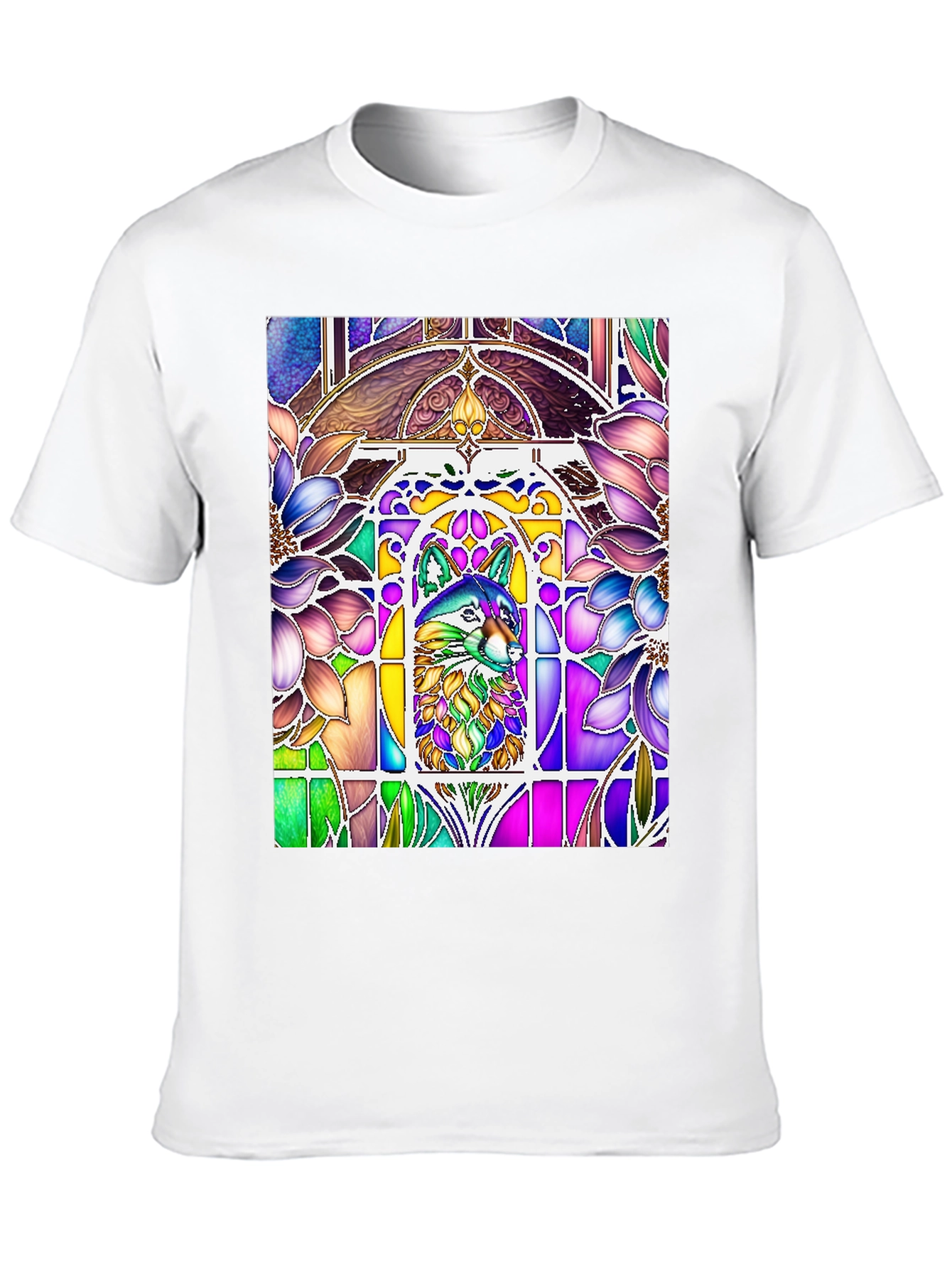 Black Stained Glass Wolf Graphic Tee view 10