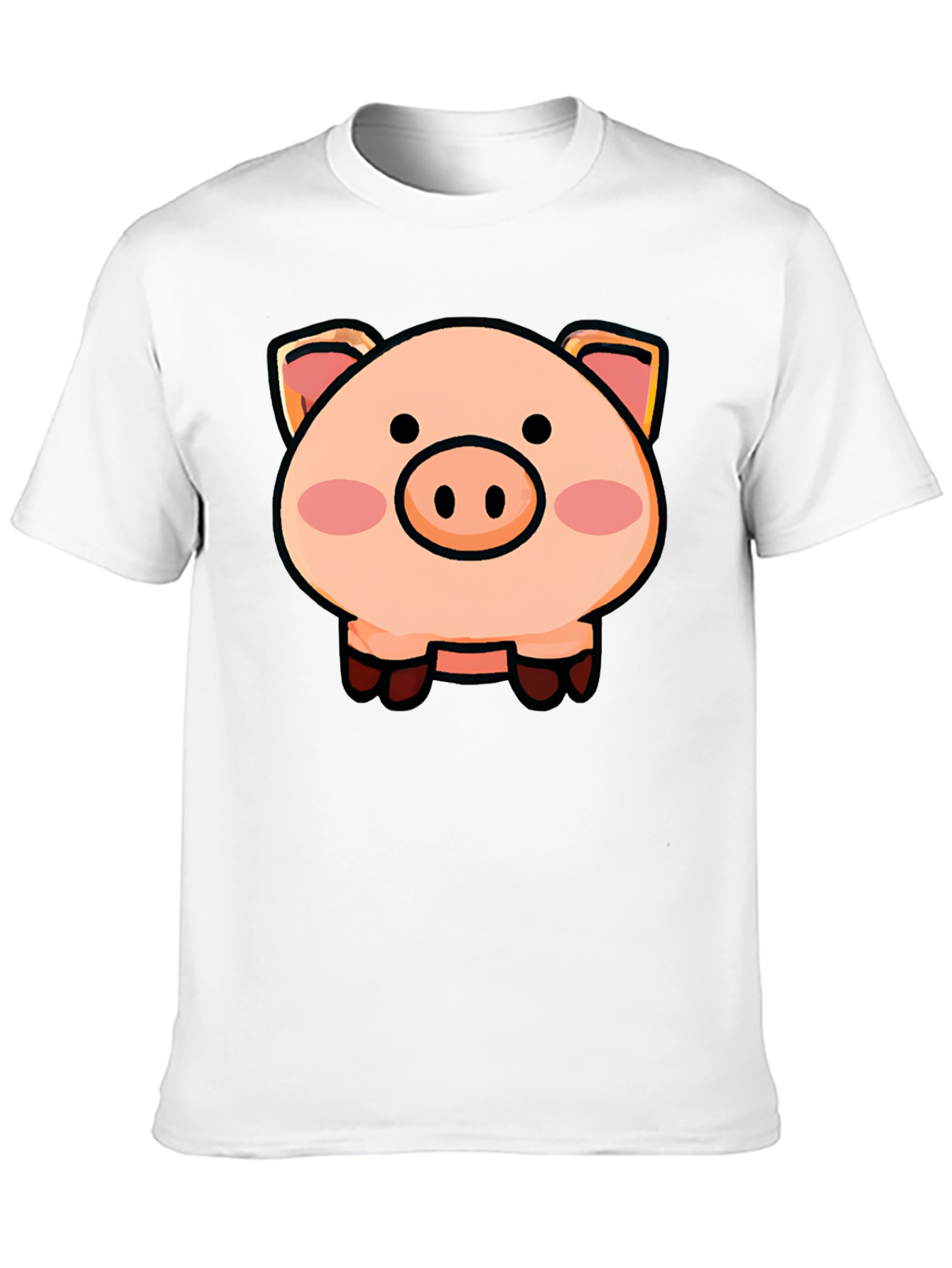 Black Cartoon Pig Graphic Tee - Unisex Black T-Shirt view 10